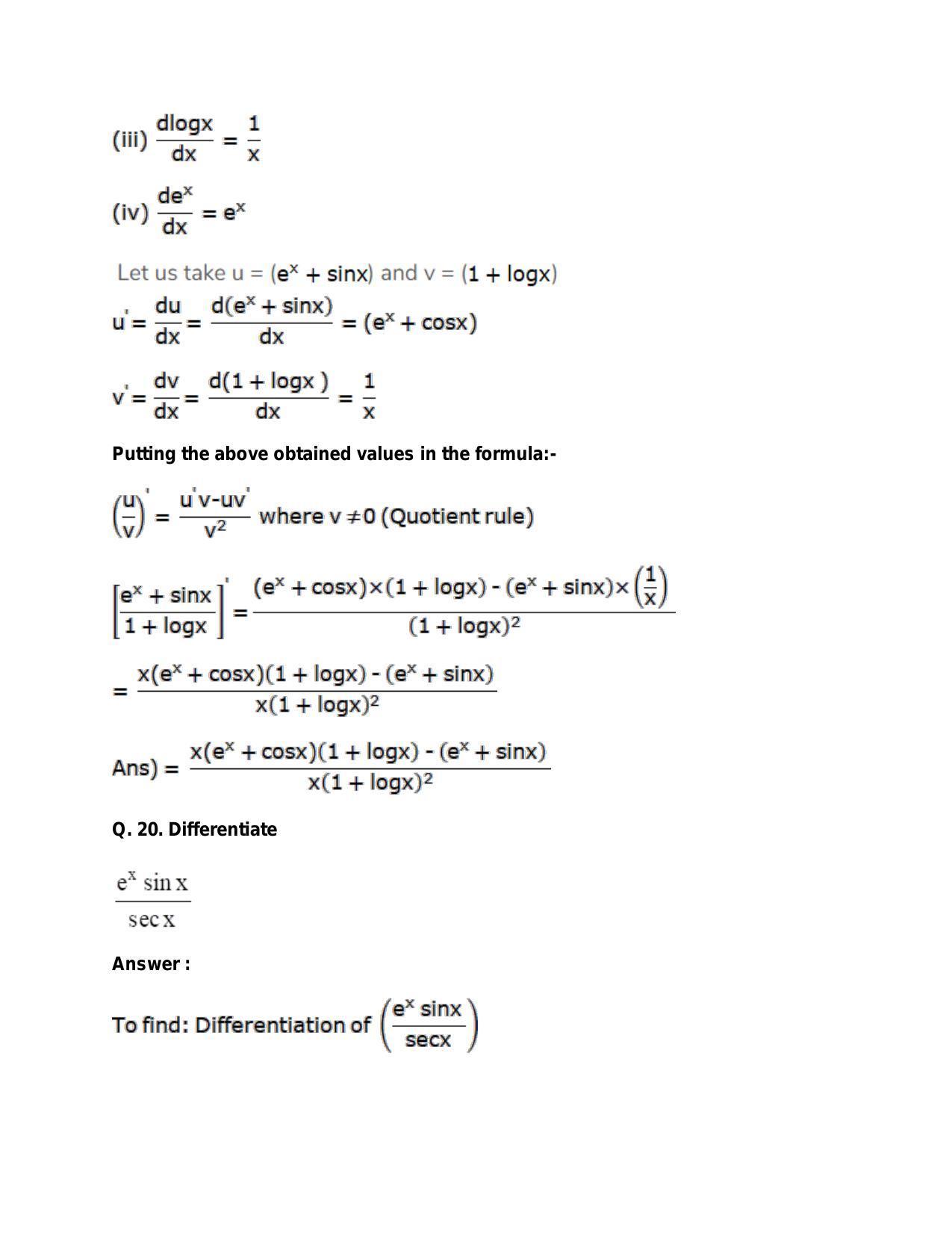 Chapter 28: Differentiation: RS Aggarwal Class 11 Solutions - Page 88