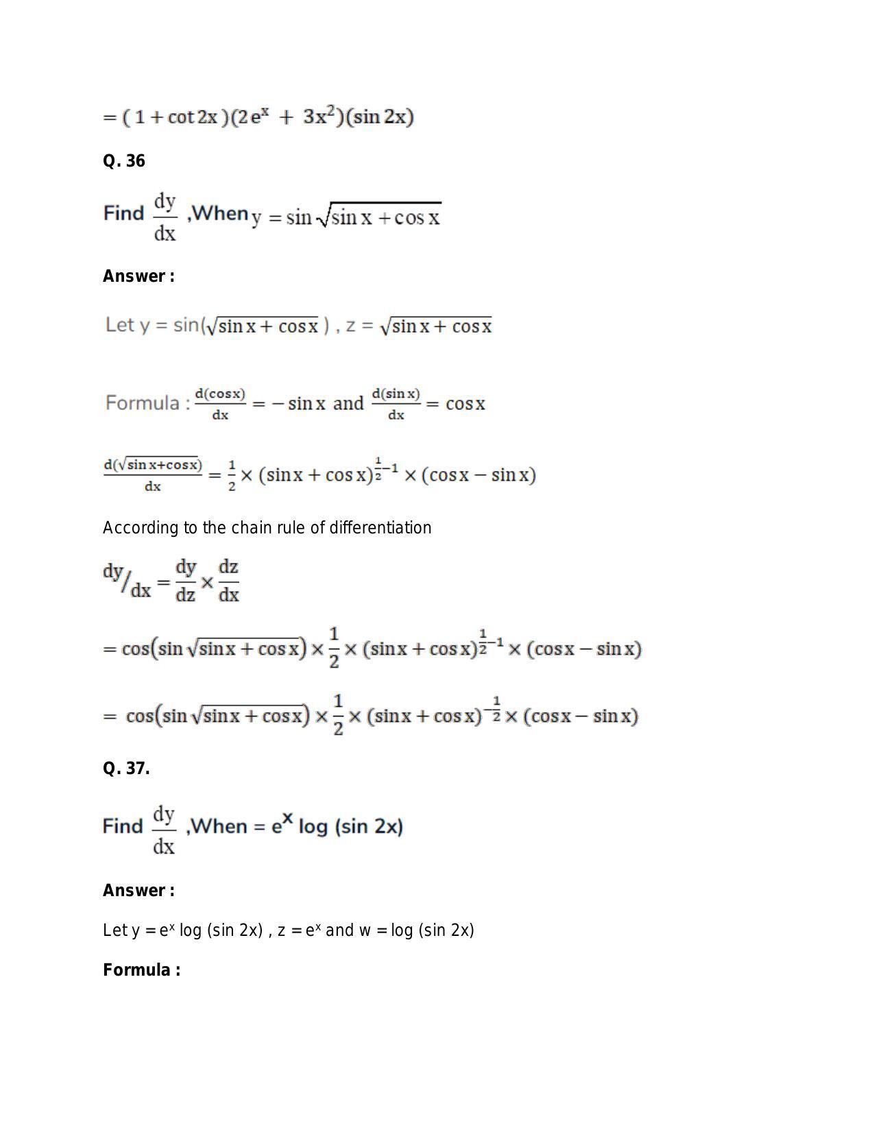 Chapter 28: Differentiation: RS Aggarwal Class 11 Solutions - Page 125