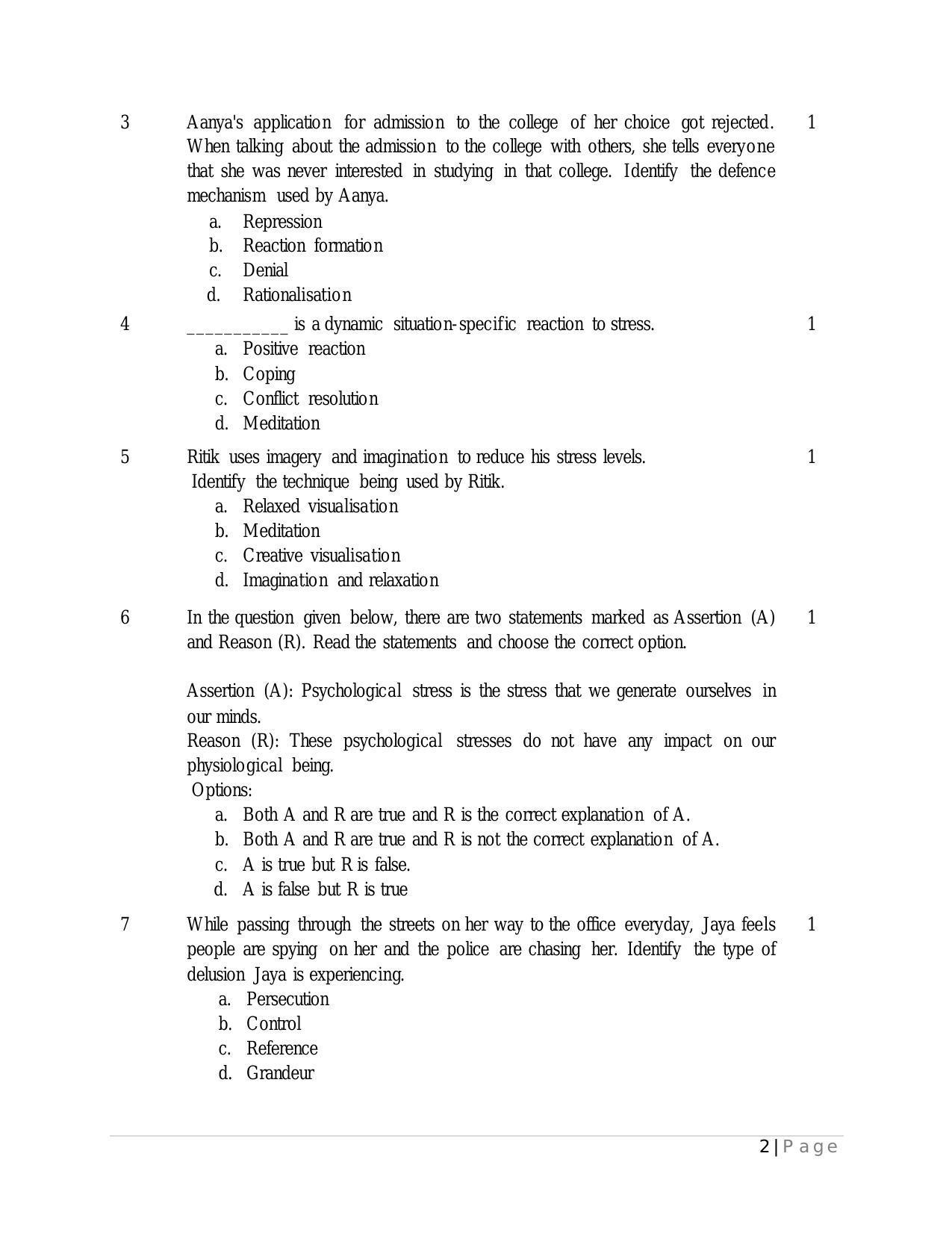 CBSE Class 12 Psychology Sample Paper 2024 - Page 2