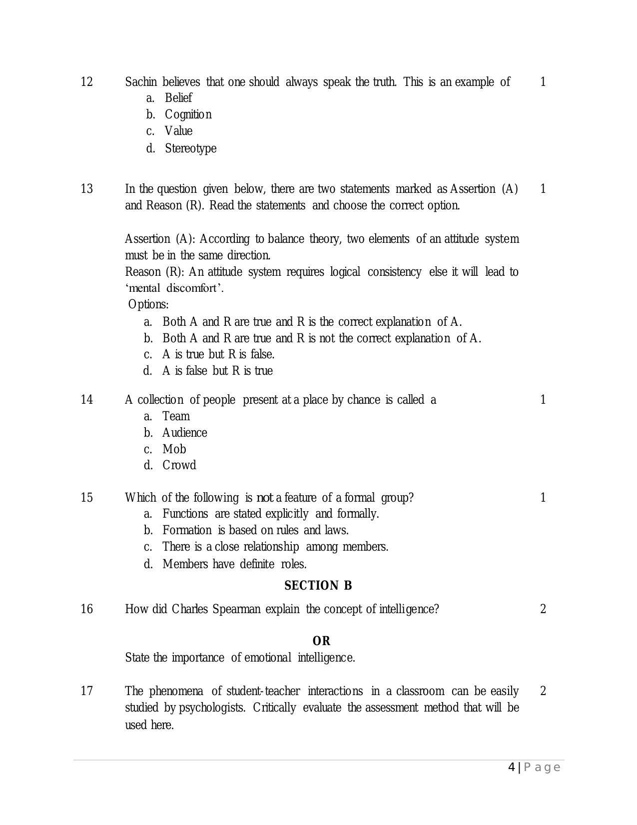 CBSE Class 12 Psychology Sample Paper 2024 - Page 4