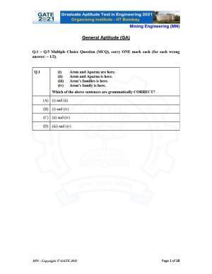 GATE 2021 Mining Engineering (MN) Question Paper