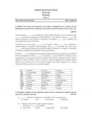 CBSE Class 12 Spanish Sample Paper 2021-22