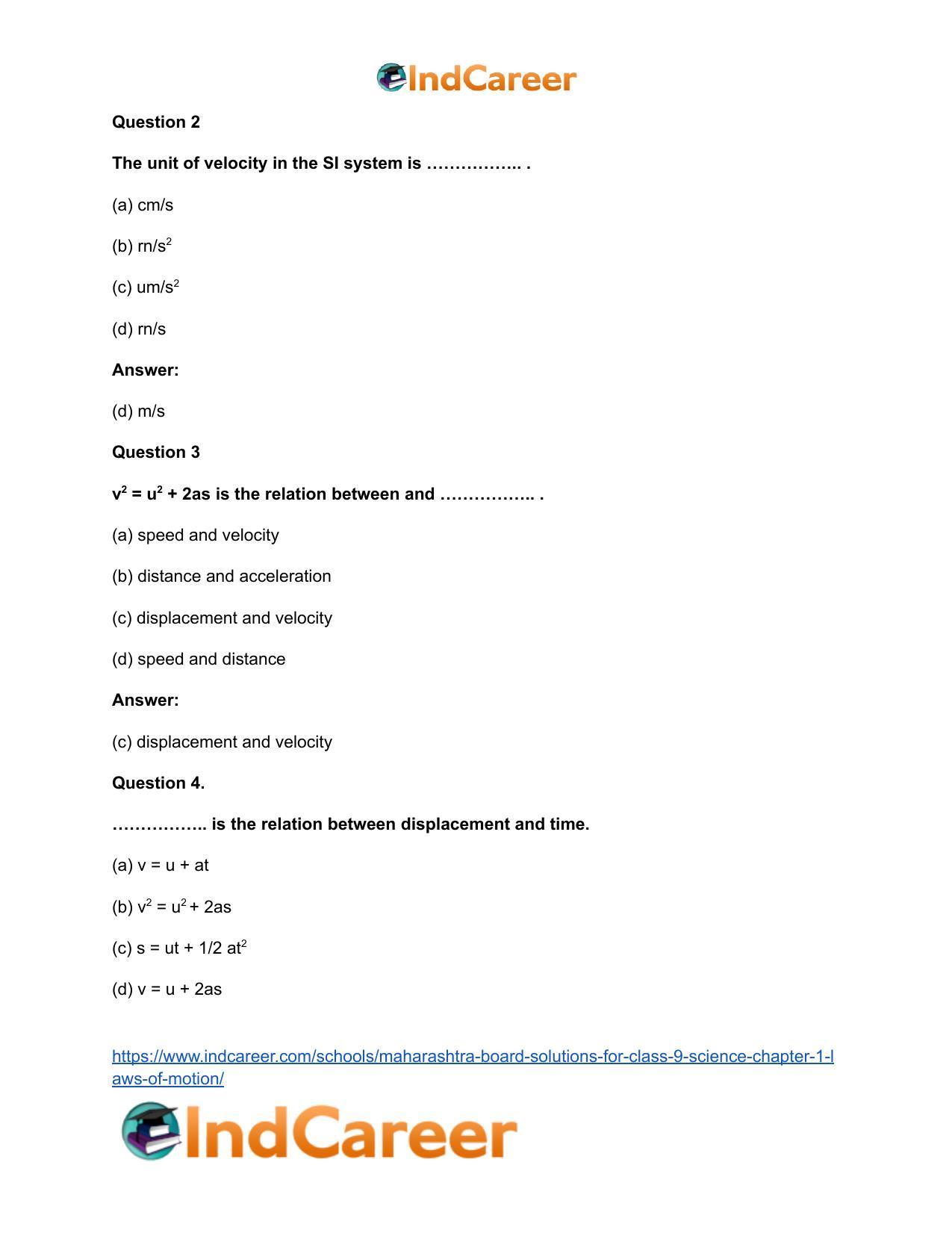 Maharashtra Board Solutions for Class 9- Science: Chapter 1- Laws of Motion - Page 11
