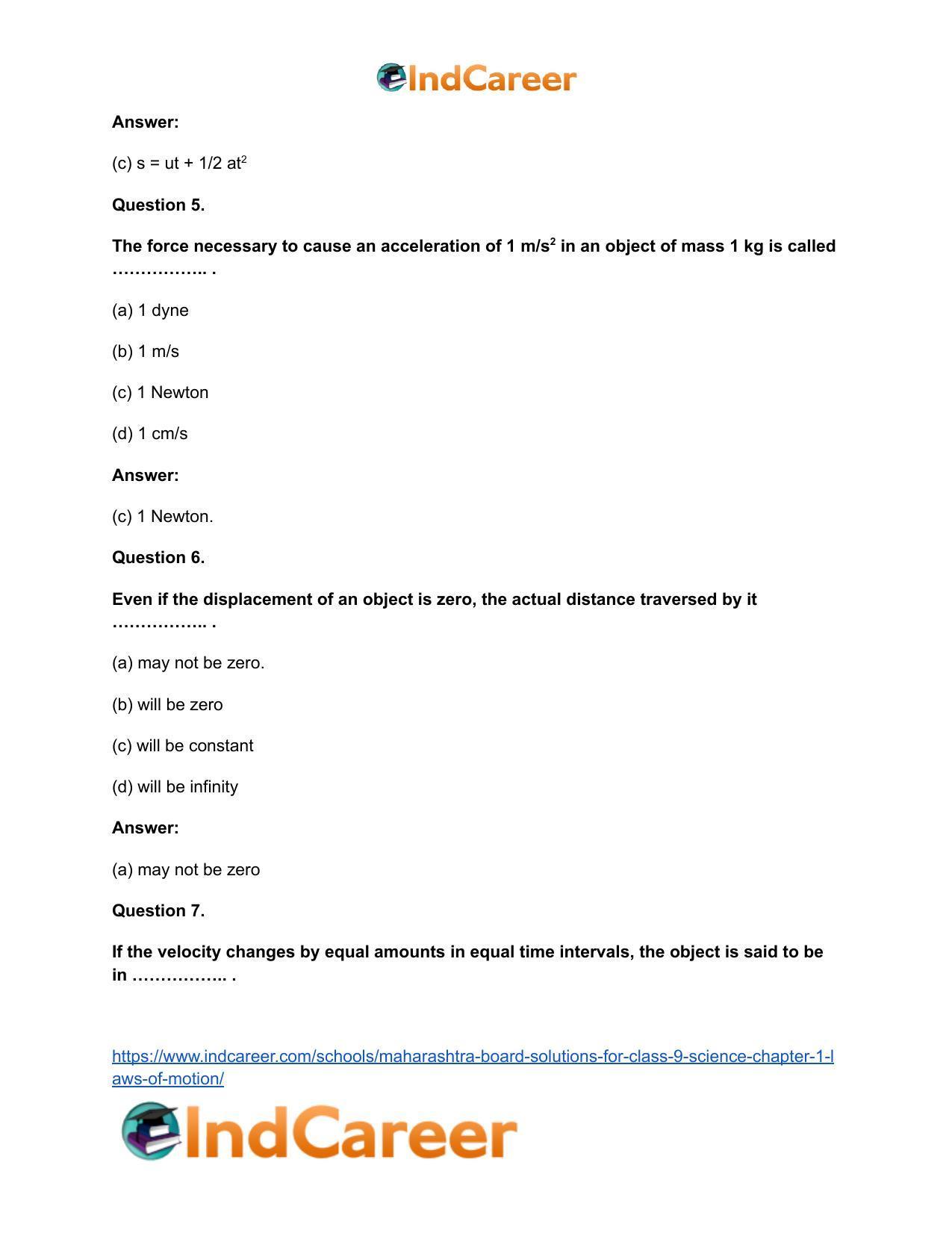 Maharashtra Board Solutions for Class 9- Science: Chapter 1- Laws of Motion - Page 12