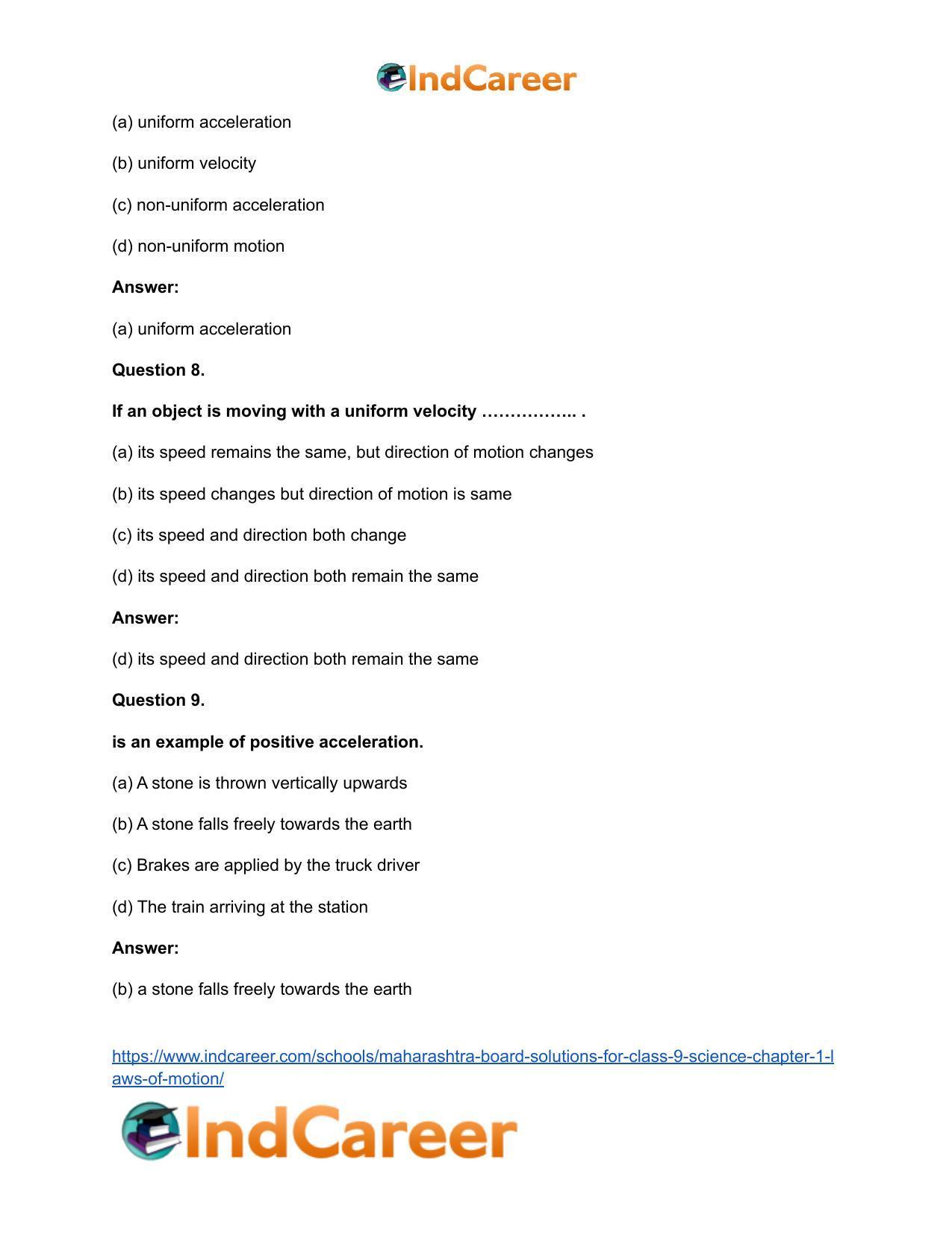 Maharashtra Board Solutions for Class 9- Science: Chapter 1- Laws of Motion - Page 13