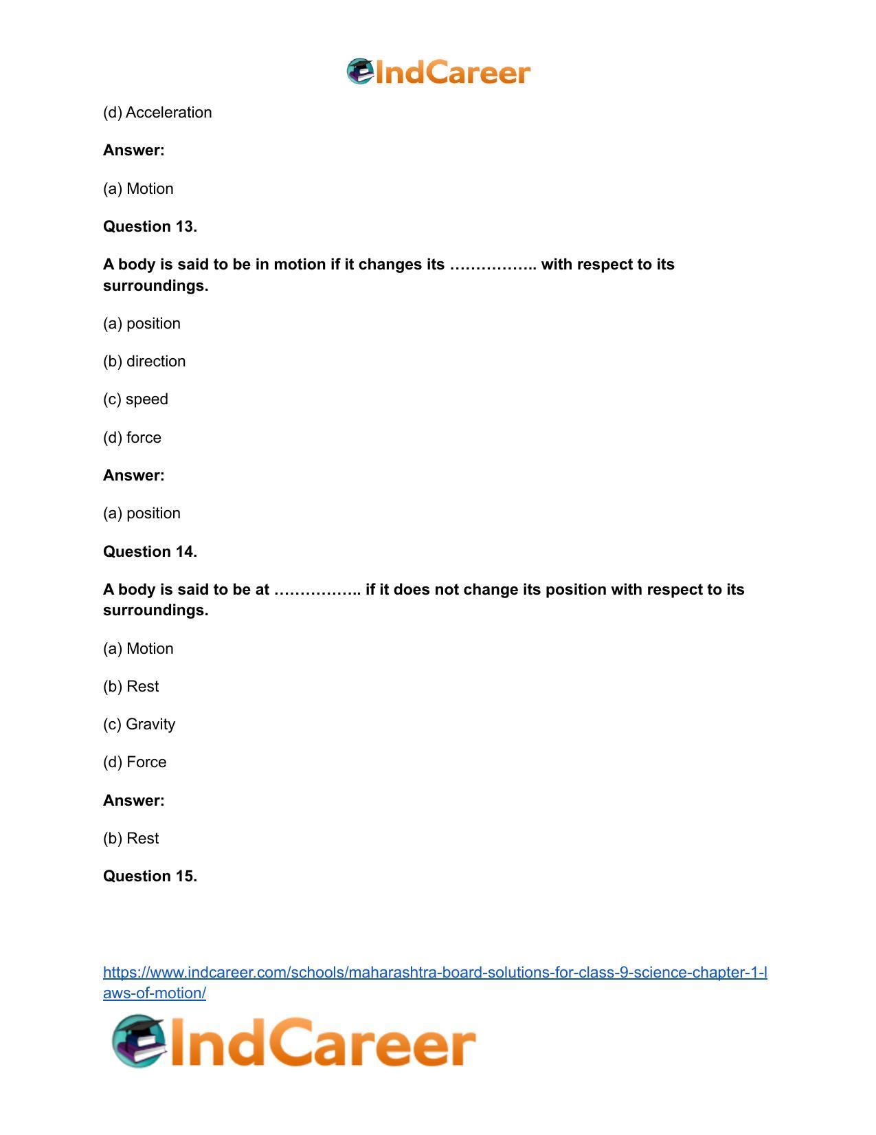 Maharashtra Board Solutions for Class 9- Science: Chapter 1- Laws of Motion - Page 15