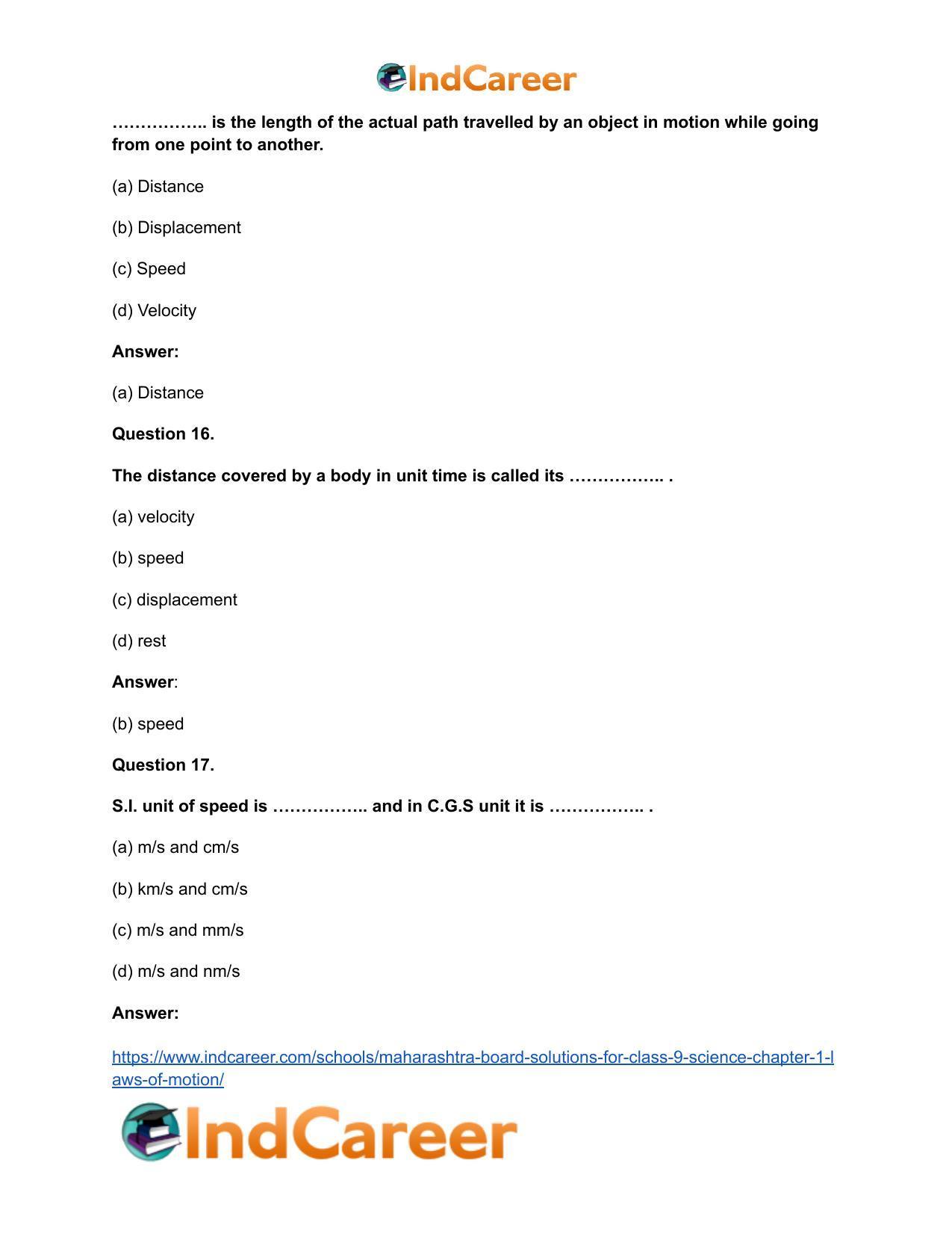 Maharashtra Board Solutions for Class 9- Science: Chapter 1- Laws of Motion - Page 16