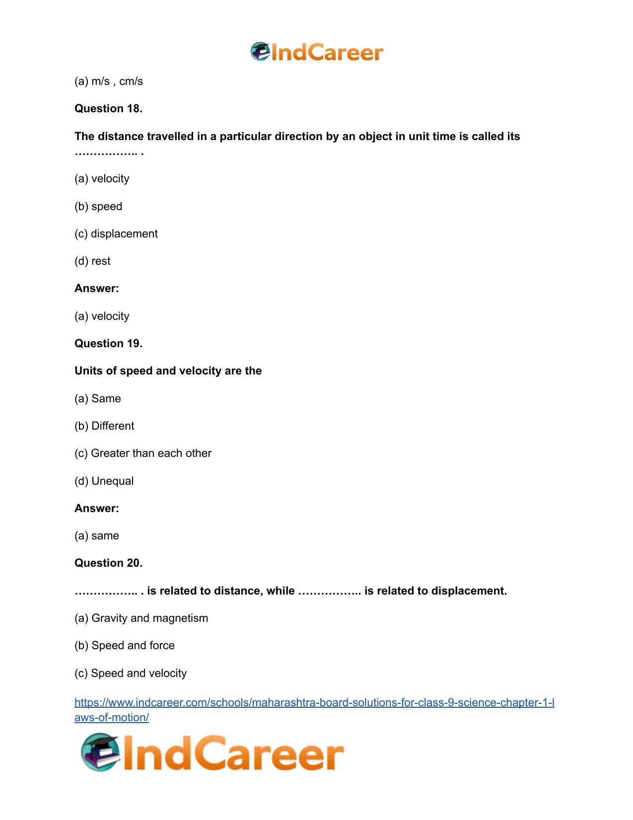 Maharashtra Board Solutions for Class 9- Science: Chapter 1- Laws of Motion - Page 17