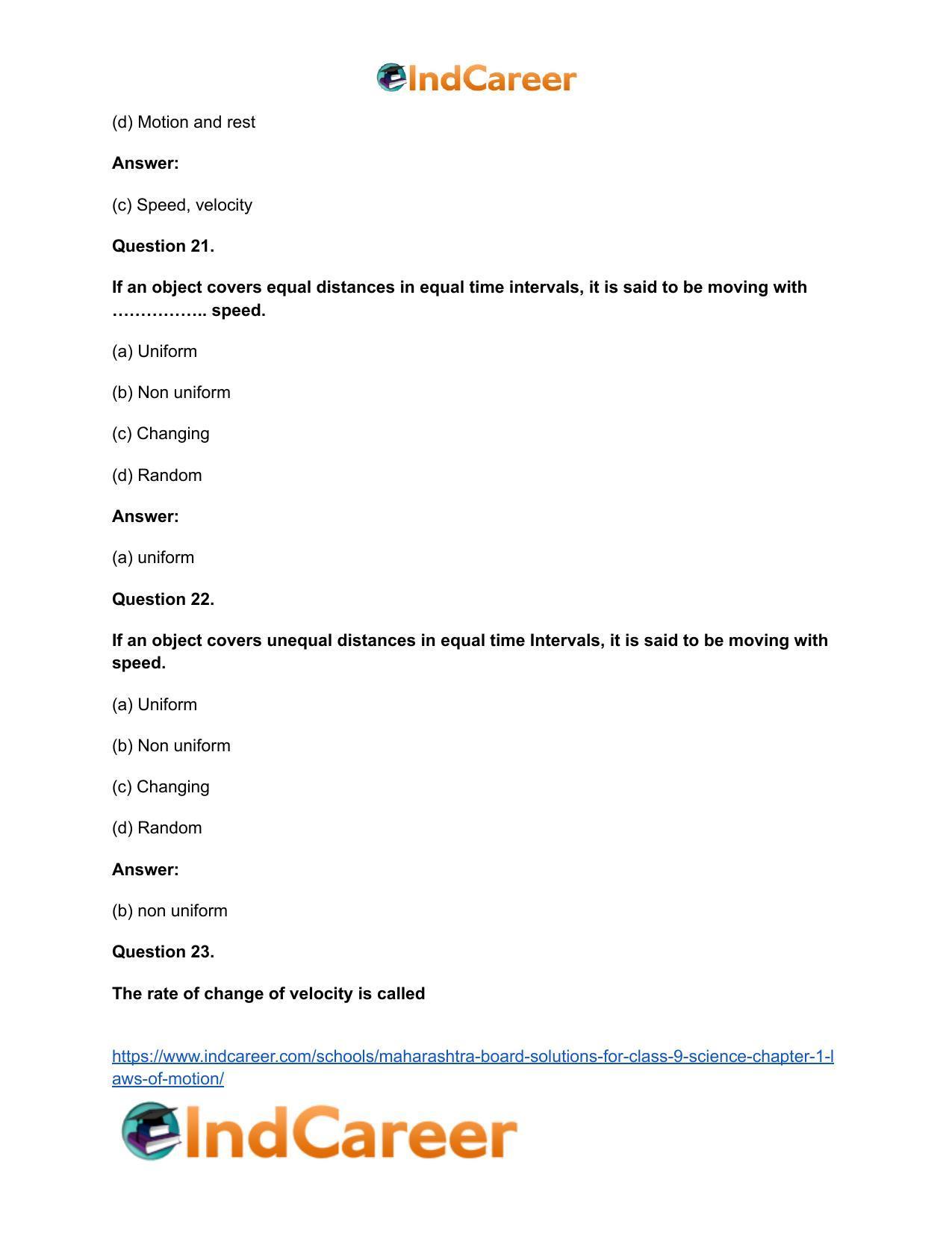 Maharashtra Board Solutions for Class 9- Science: Chapter 1- Laws of Motion - Page 18