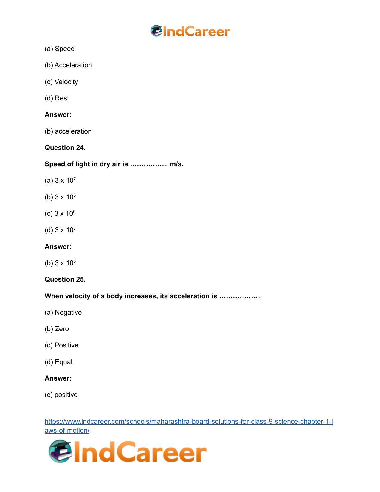 Maharashtra Board Solutions for Class 9- Science: Chapter 1- Laws of Motion - Page 19