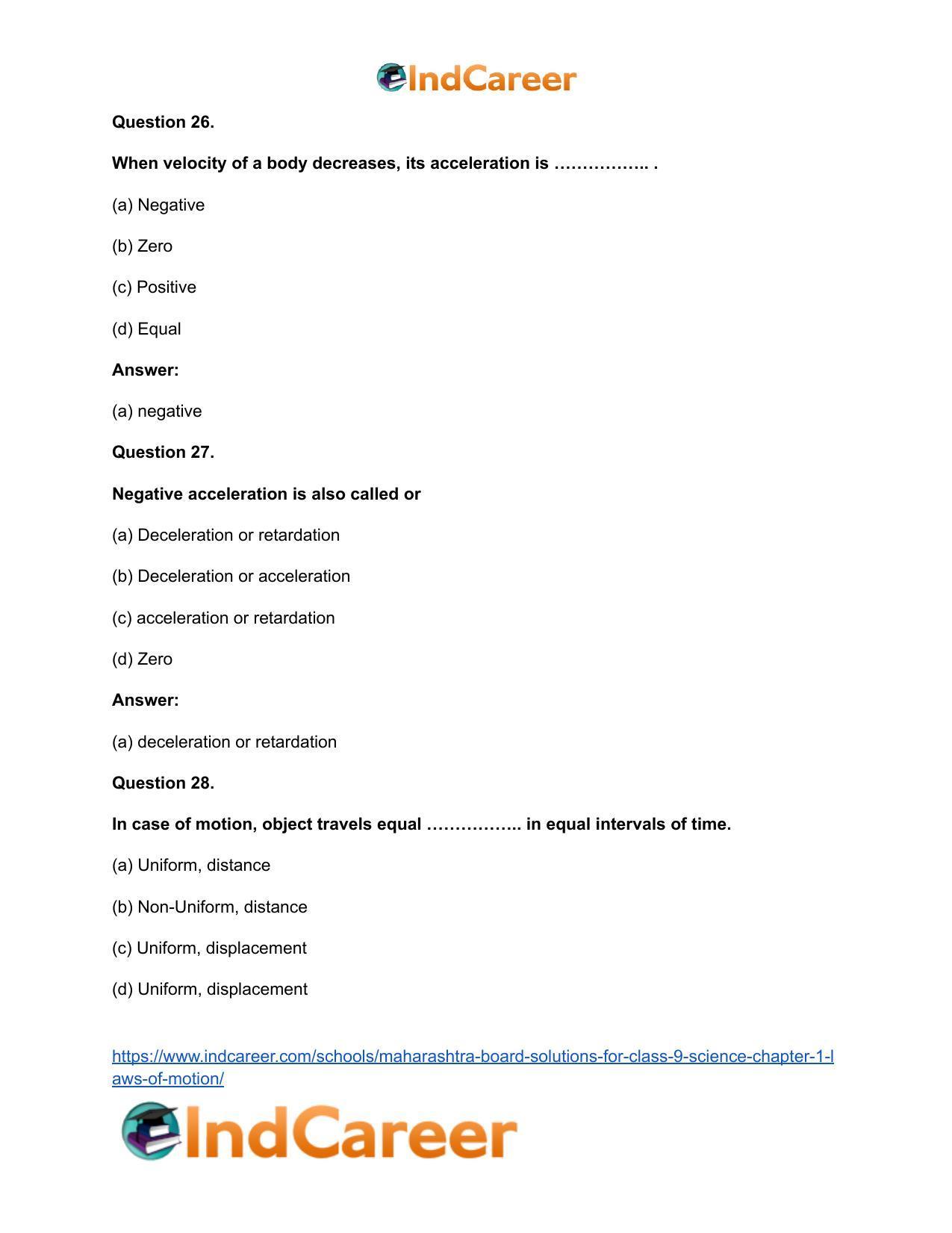 Maharashtra Board Solutions for Class 9- Science: Chapter 1- Laws of Motion - Page 20