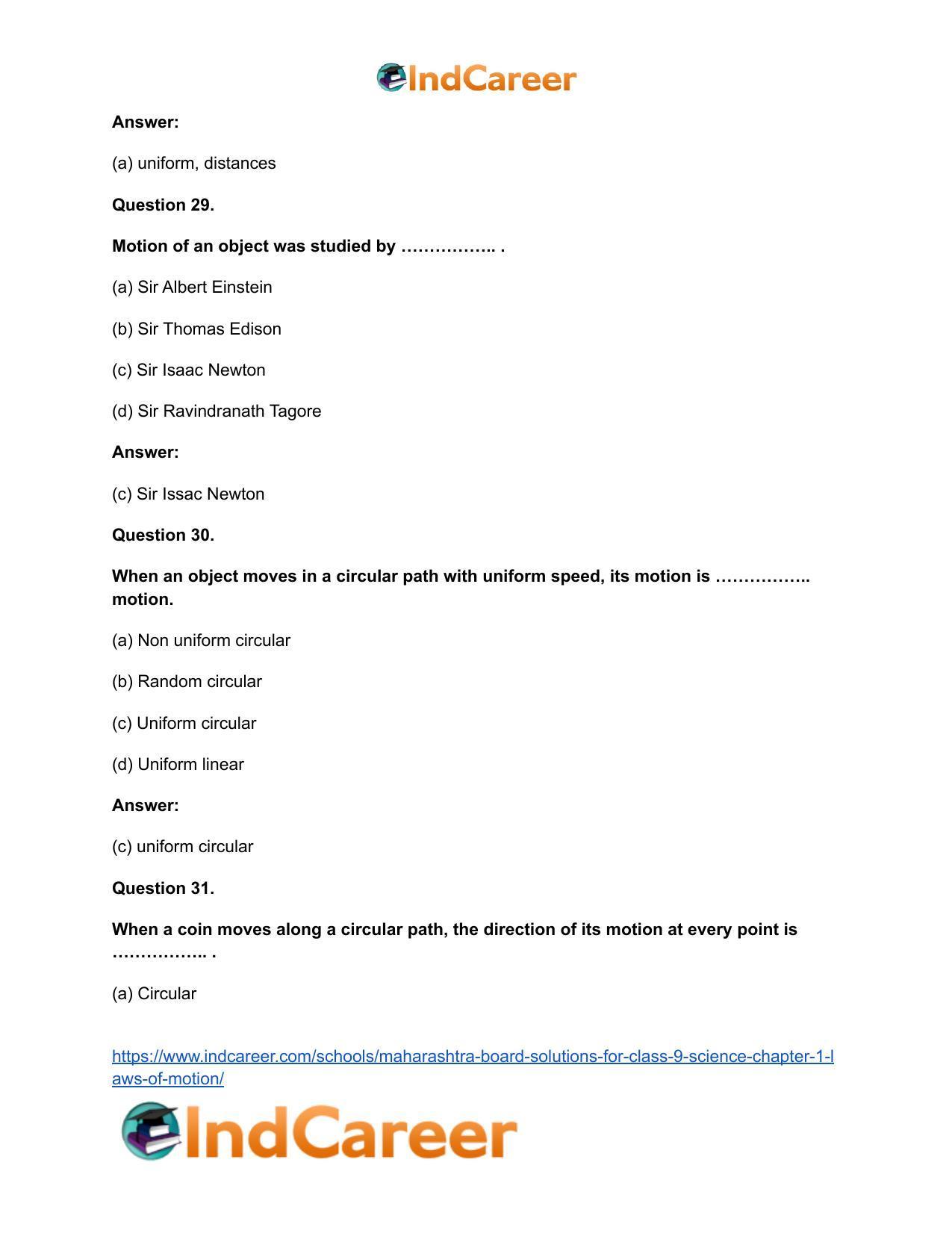 Maharashtra Board Solutions for Class 9- Science: Chapter 1- Laws of Motion - Page 21