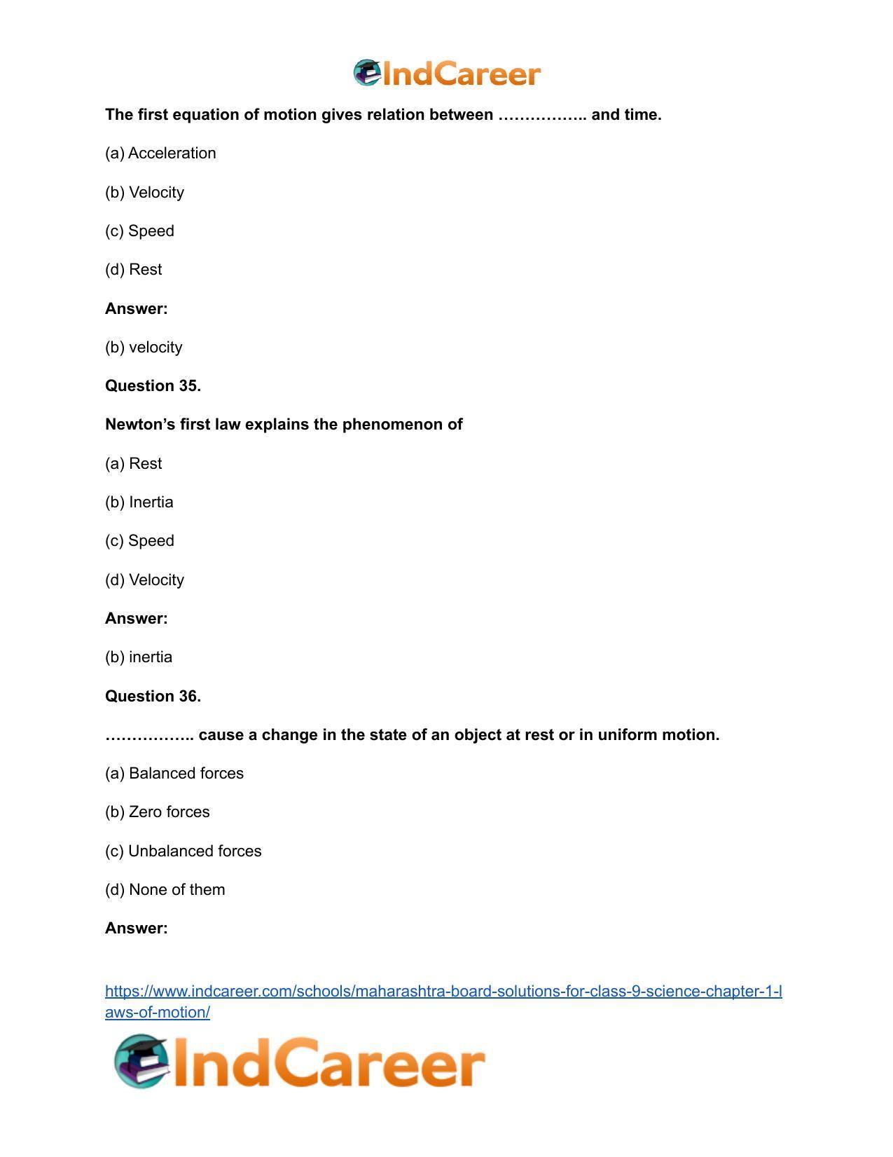 Maharashtra Board Solutions for Class 9- Science: Chapter 1- Laws of Motion - Page 23