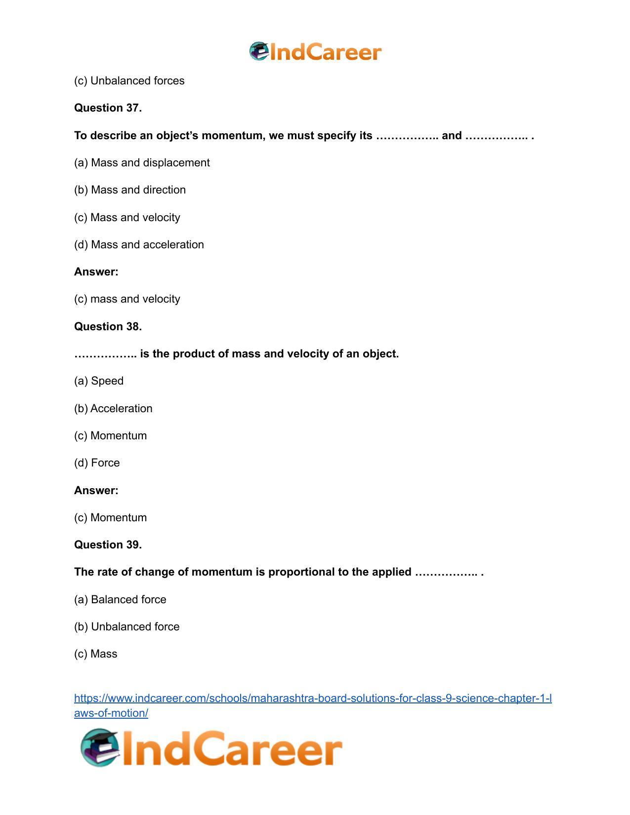 Maharashtra Board Solutions for Class 9- Science: Chapter 1- Laws of Motion - Page 24