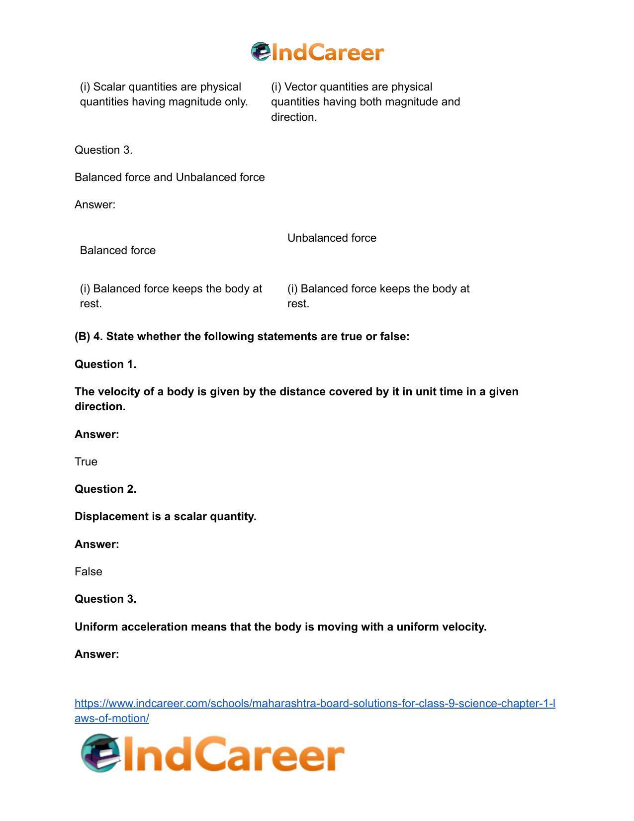 Maharashtra Board Solutions for Class 9- Science: Chapter 1- Laws of Motion - Page 29