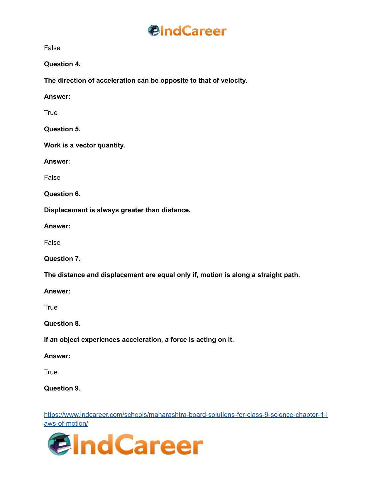 Maharashtra Board Solutions for Class 9- Science: Chapter 1- Laws of Motion - Page 30
