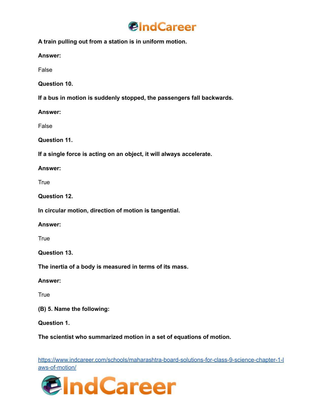 Maharashtra Board Solutions for Class 9- Science: Chapter 1- Laws of Motion - Page 31