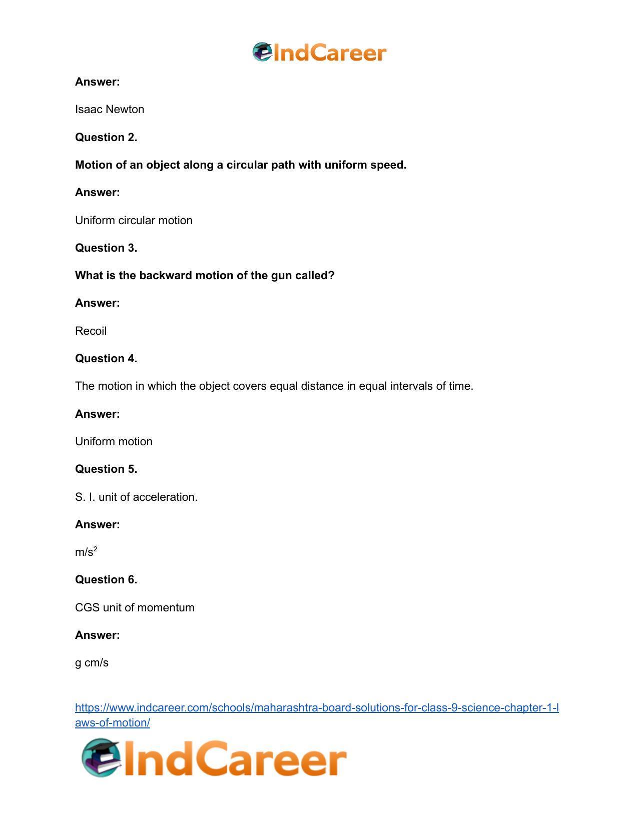 Maharashtra Board Solutions for Class 9- Science: Chapter 1- Laws of Motion - Page 32