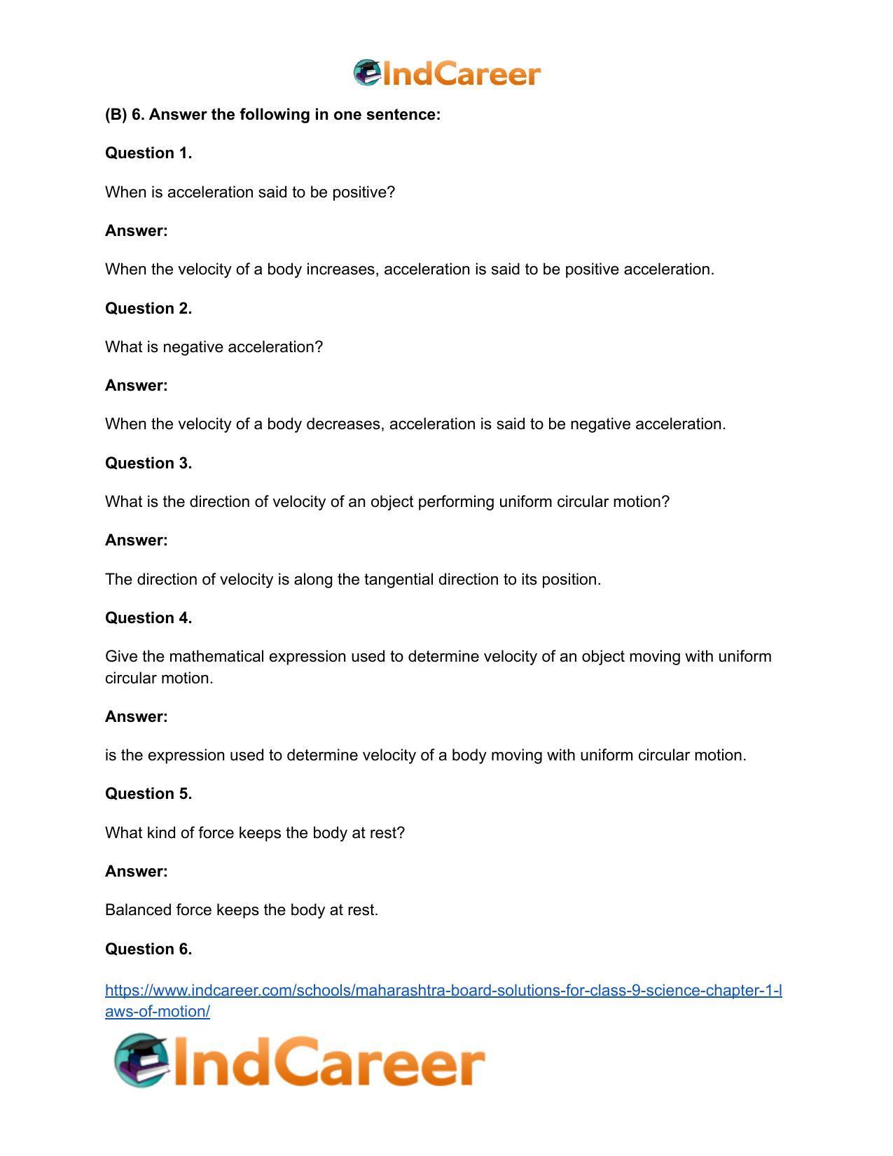 Maharashtra Board Solutions for Class 9- Science: Chapter 1- Laws of Motion - Page 33