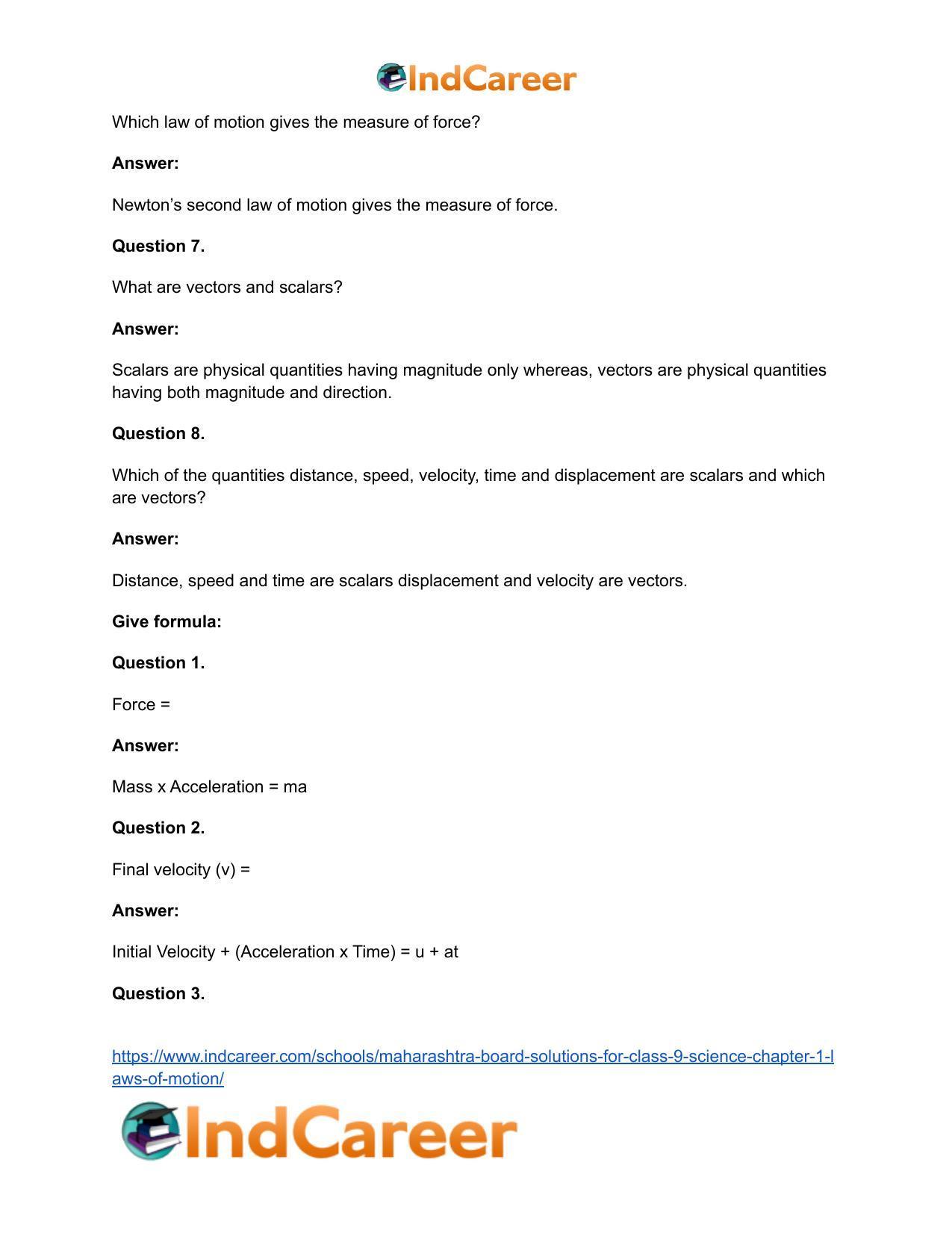 Maharashtra Board Solutions for Class 9- Science: Chapter 1- Laws of Motion - Page 34