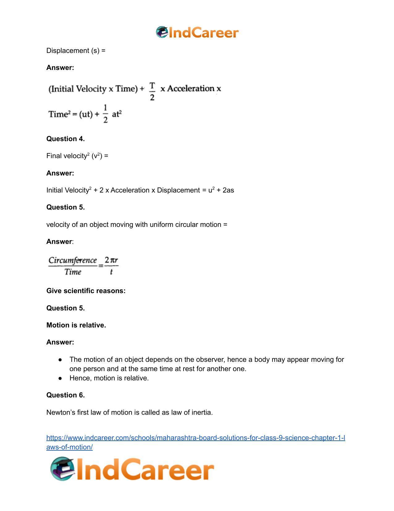 Maharashtra Board Solutions for Class 9- Science: Chapter 1- Laws of Motion - Page 35