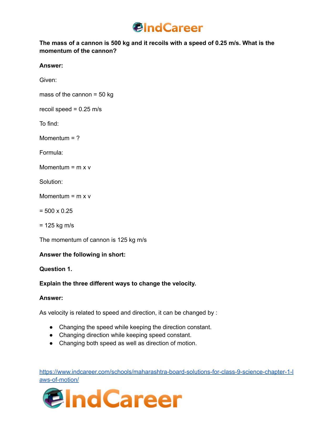 Maharashtra Board Solutions for Class 9- Science: Chapter 1- Laws of Motion - Page 40