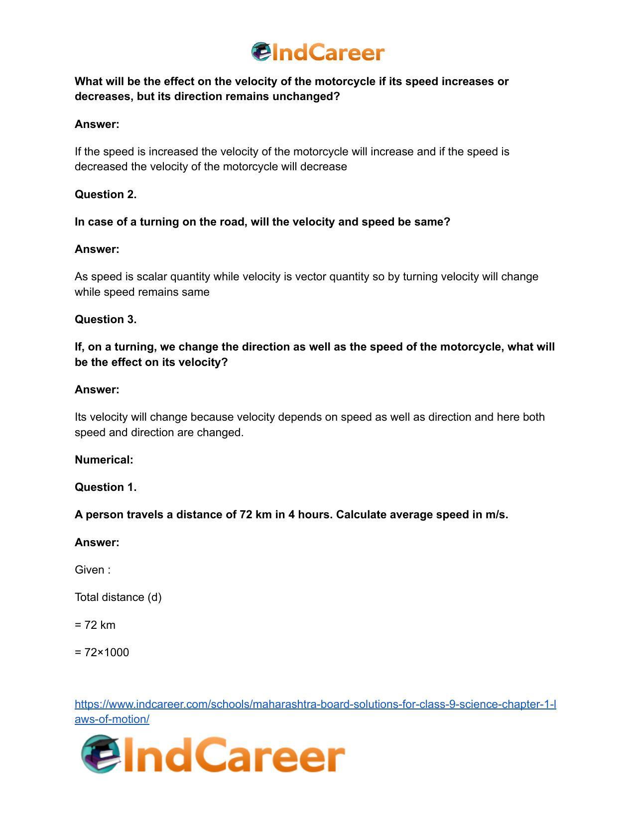 Maharashtra Board Solutions for Class 9- Science: Chapter 1- Laws of Motion - Page 47