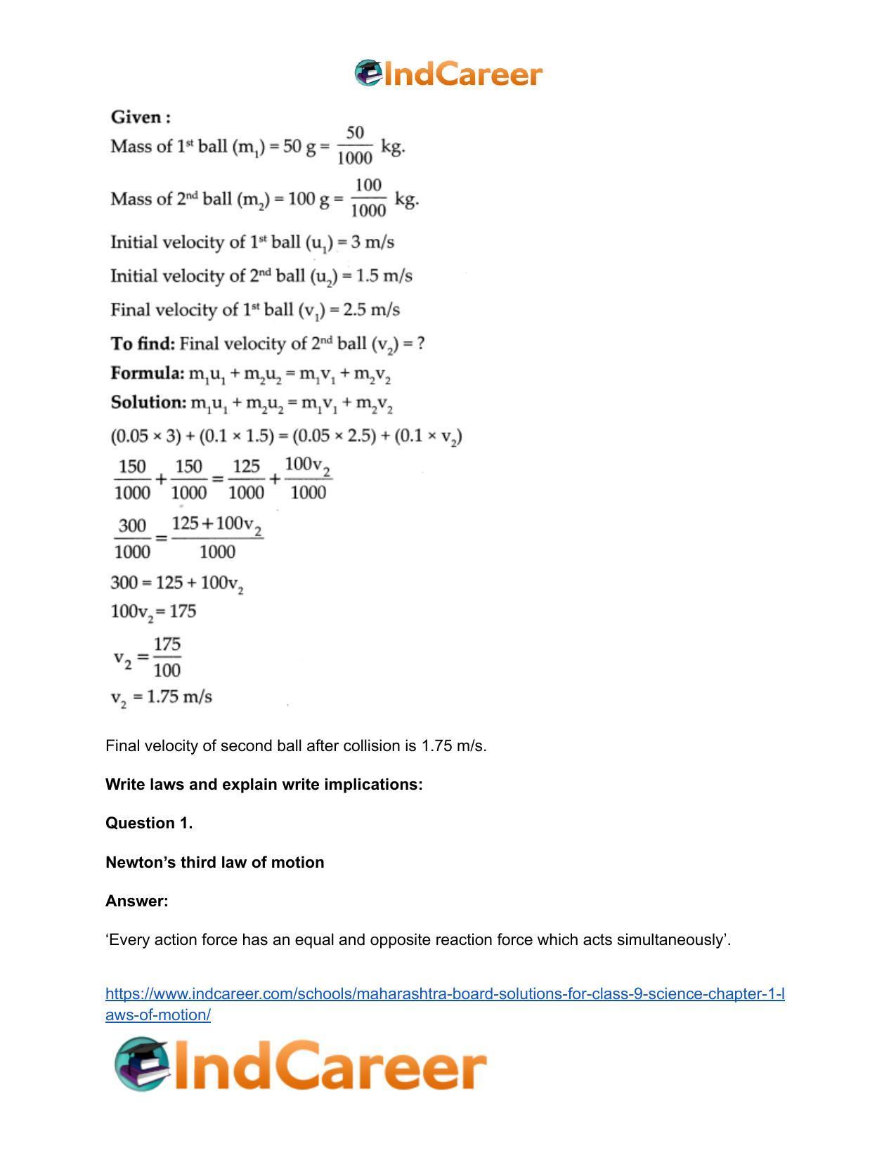 Maharashtra Board Solutions for Class 9- Science: Chapter 1- Laws of Motion - Page 49