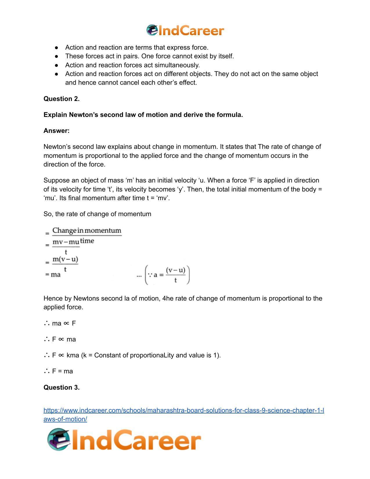 Maharashtra Board Solutions for Class 9- Science: Chapter 1- Laws of Motion - Page 50