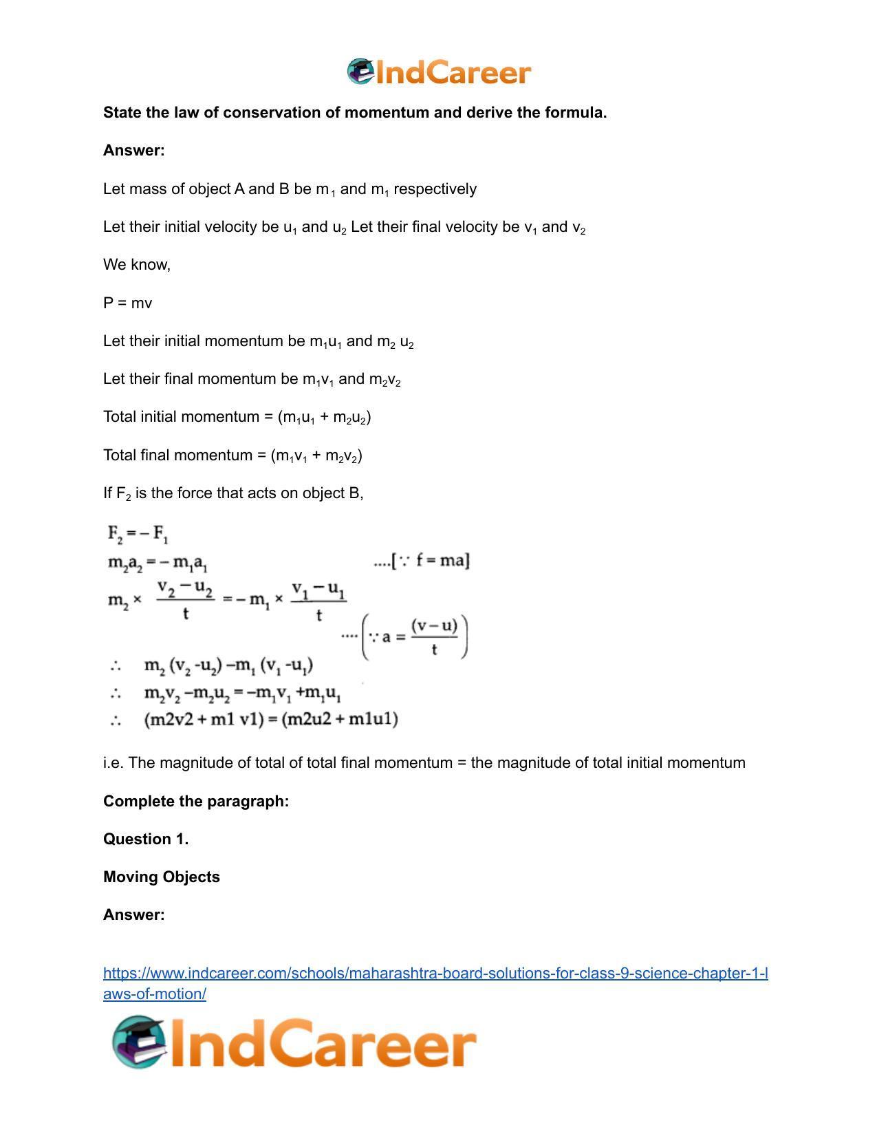 Maharashtra Board Solutions for Class 9- Science: Chapter 1- Laws of Motion - Page 51