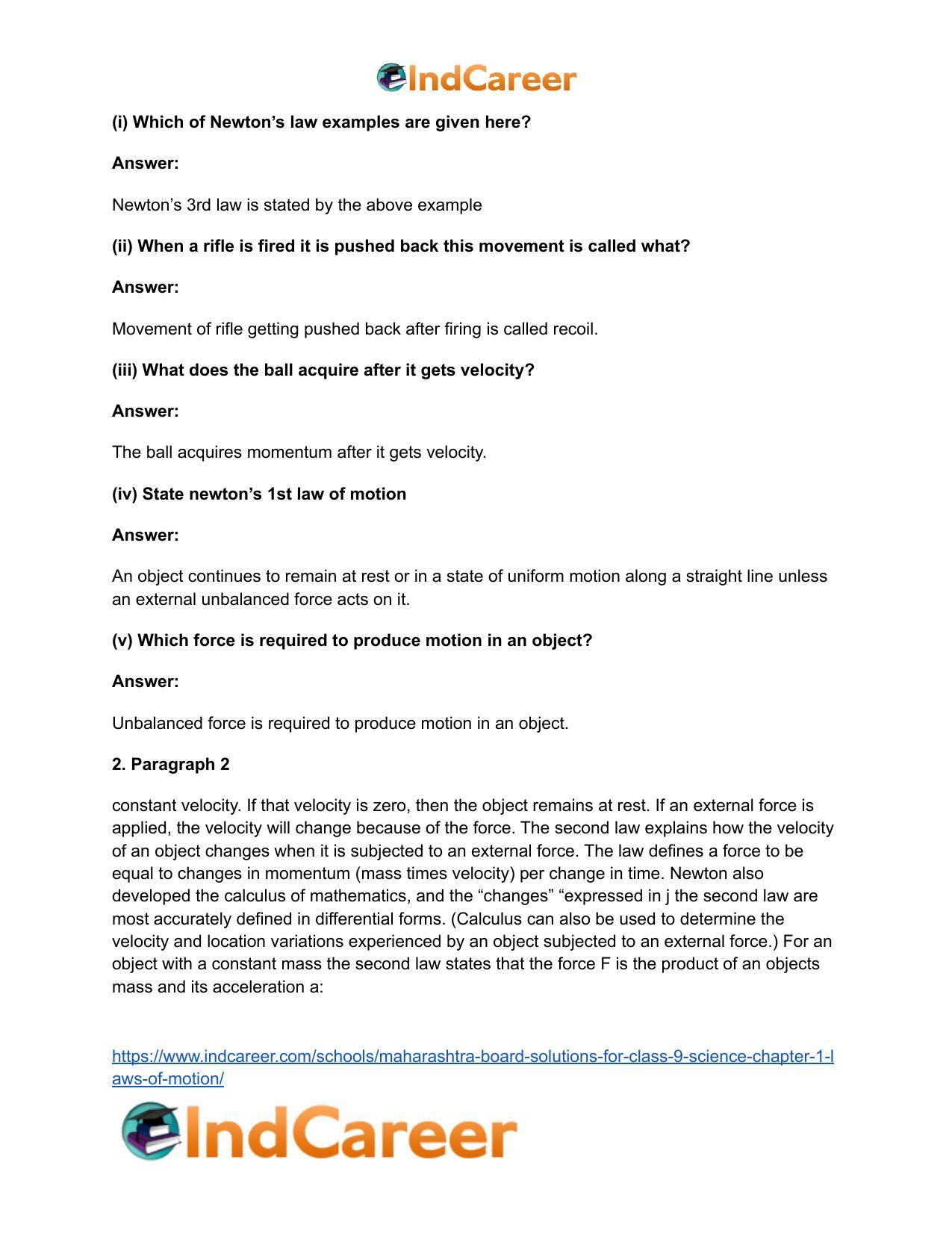 Maharashtra Board Solutions for Class 9- Science: Chapter 1- Laws of Motion - Page 60