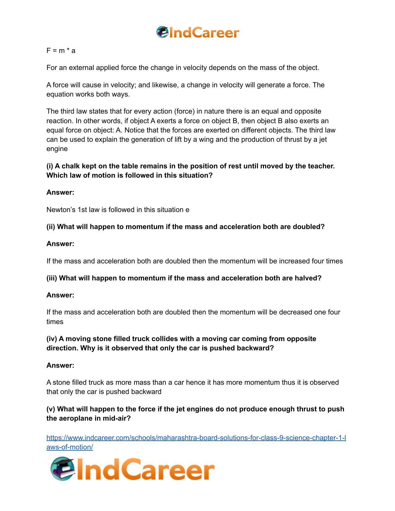 Maharashtra Board Solutions for Class 9- Science: Chapter 1- Laws of Motion - Page 61