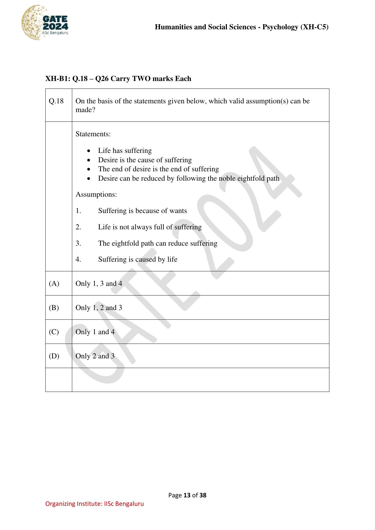 GATE 2024 Humanities & Social Sciences - Psychology (XH-C5) Question Paper - Page 13