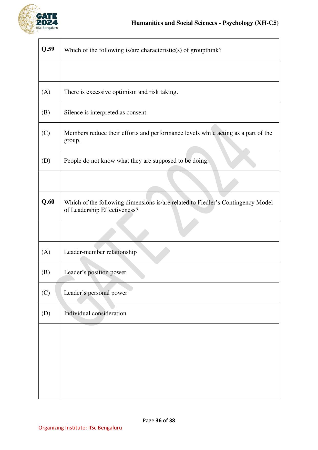 GATE 2024 Humanities & Social Sciences - Psychology (XH-C5) Question Paper - Page 36