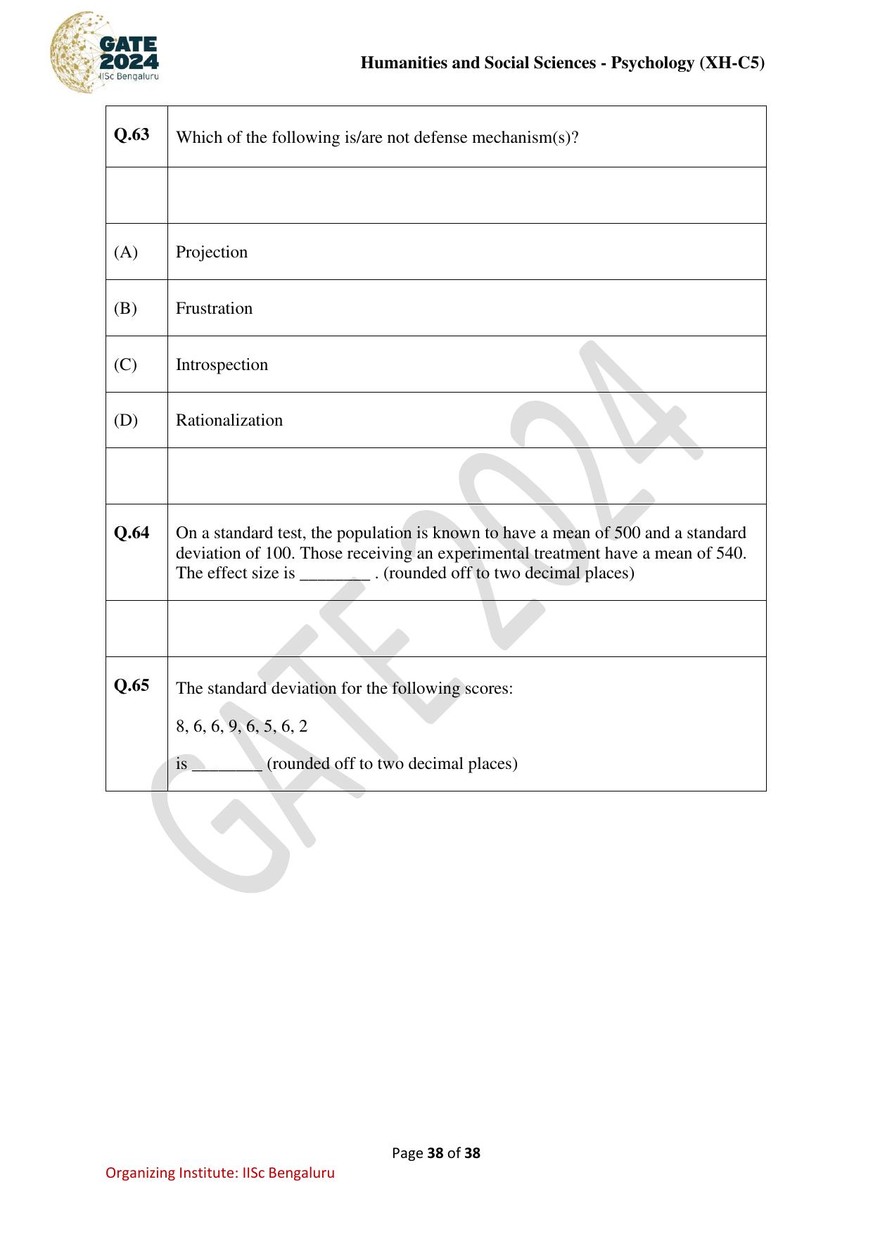 GATE 2024 Humanities & Social Sciences - Psychology (XH-C5) Question Paper - Page 38