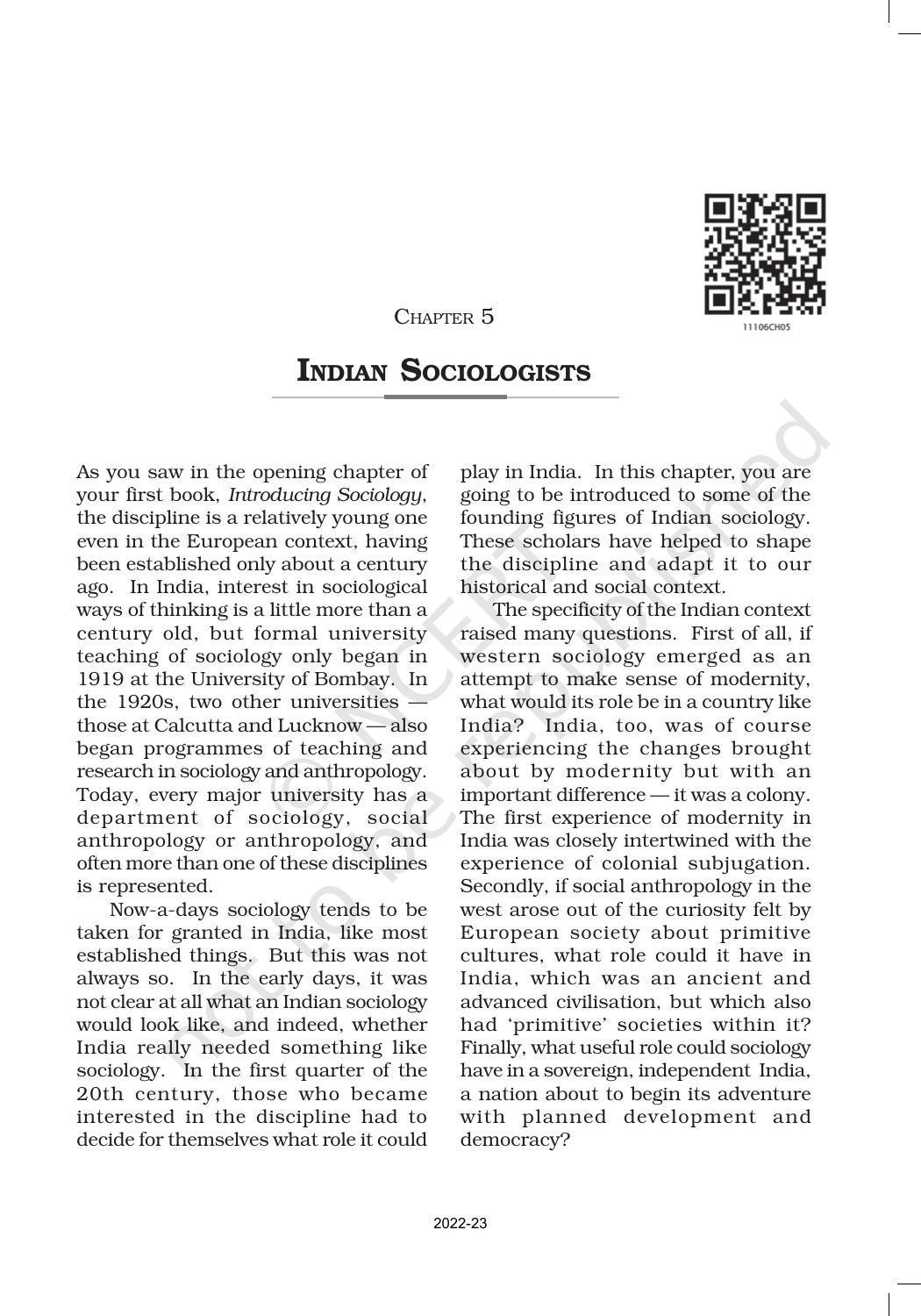 NCERT Book for Class 11 Sociology (Part-II) Chapter 5 Indian Sociologists - Page 1