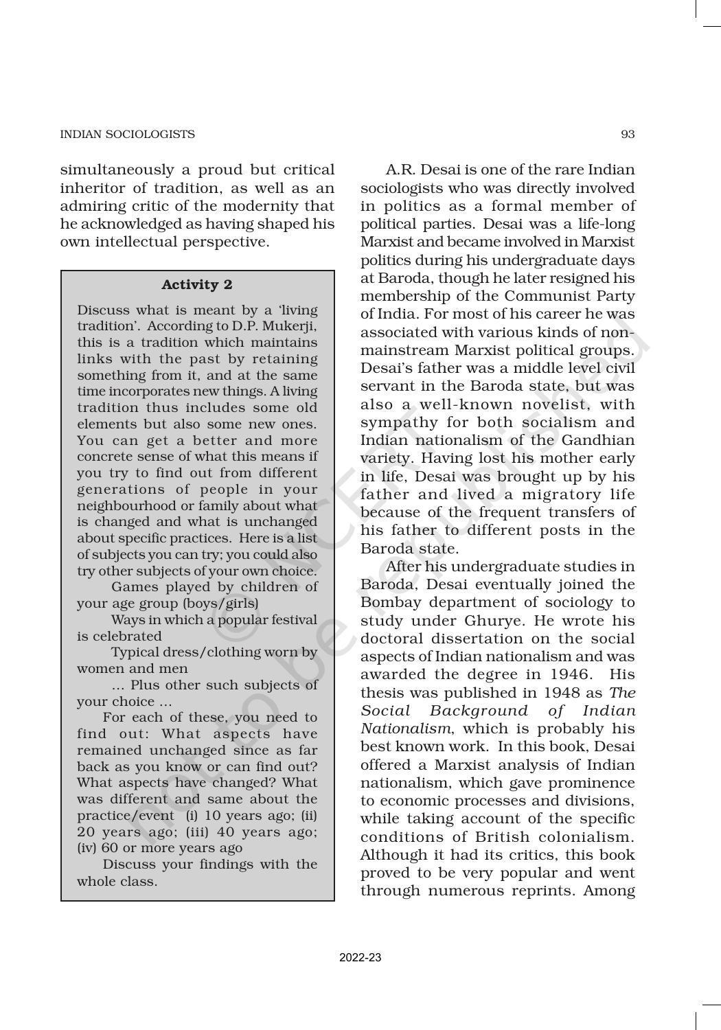 NCERT Book for Class 11 Sociology (Part-II) Chapter 5 Indian Sociologists - Page 11