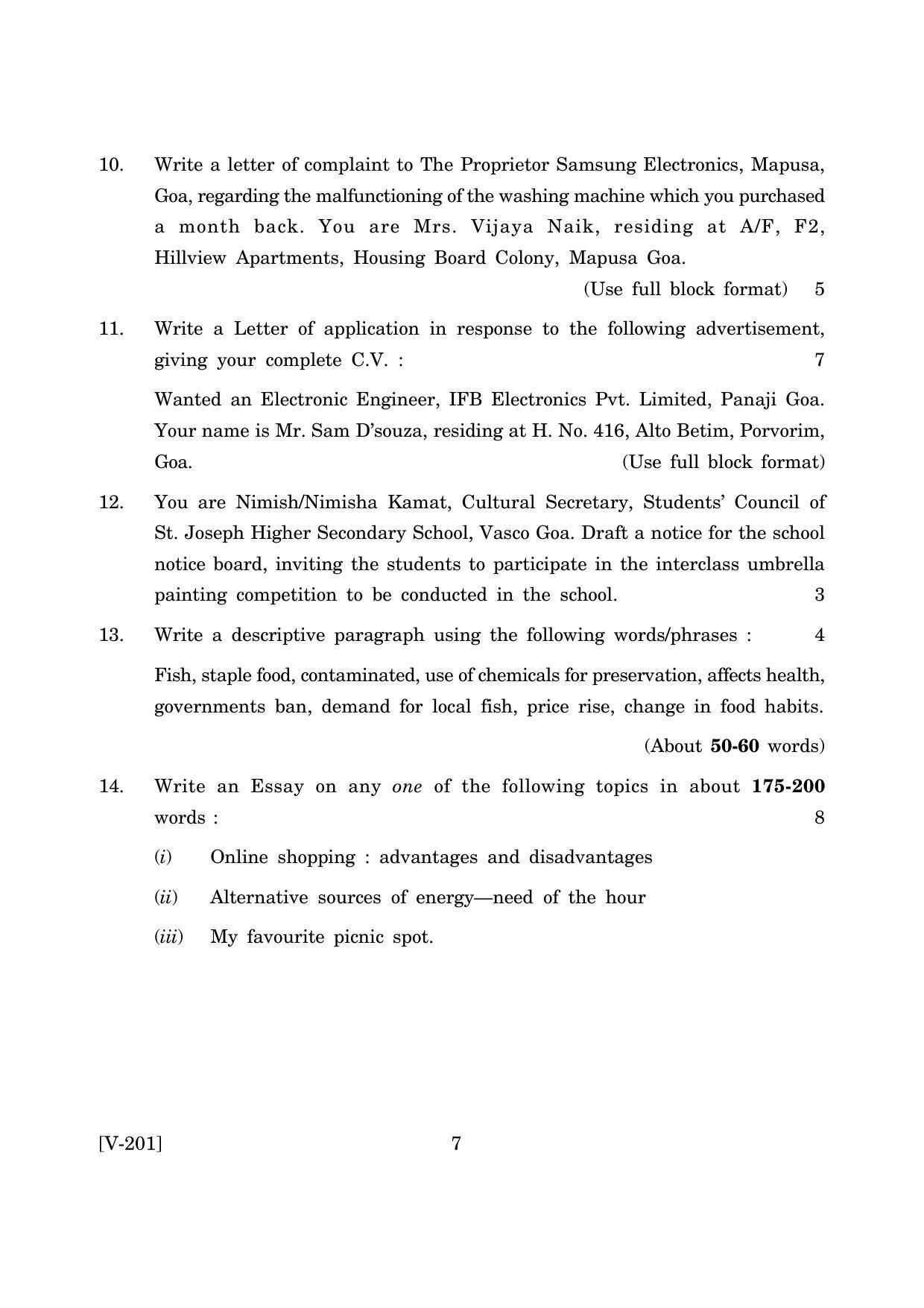 Goa Board Class 12 English Communication Skills  2019 (March 2019) Question Paper - Page 7