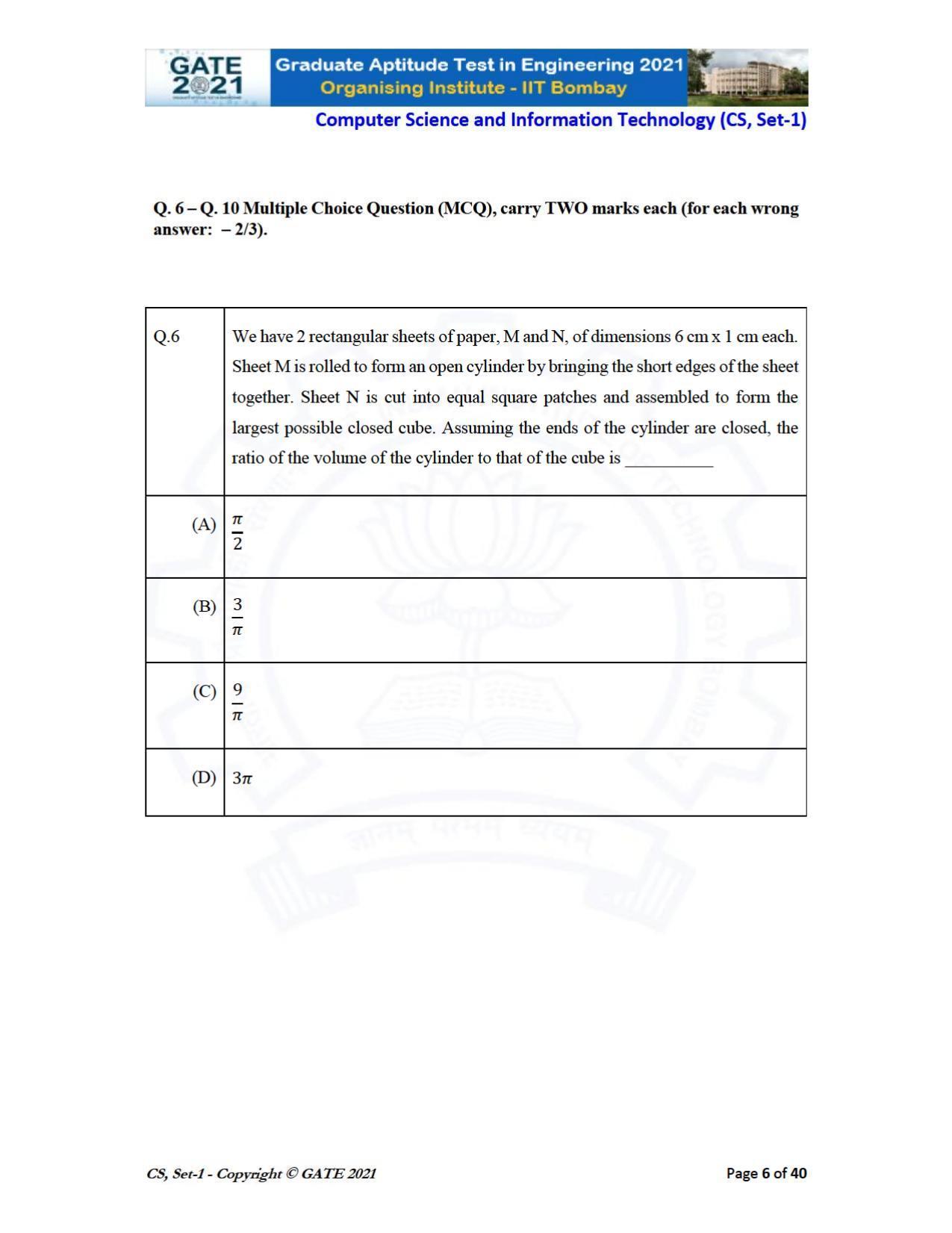 GATE 2021 Computer Science & Information Technology (CS) Question Paper - Page 7