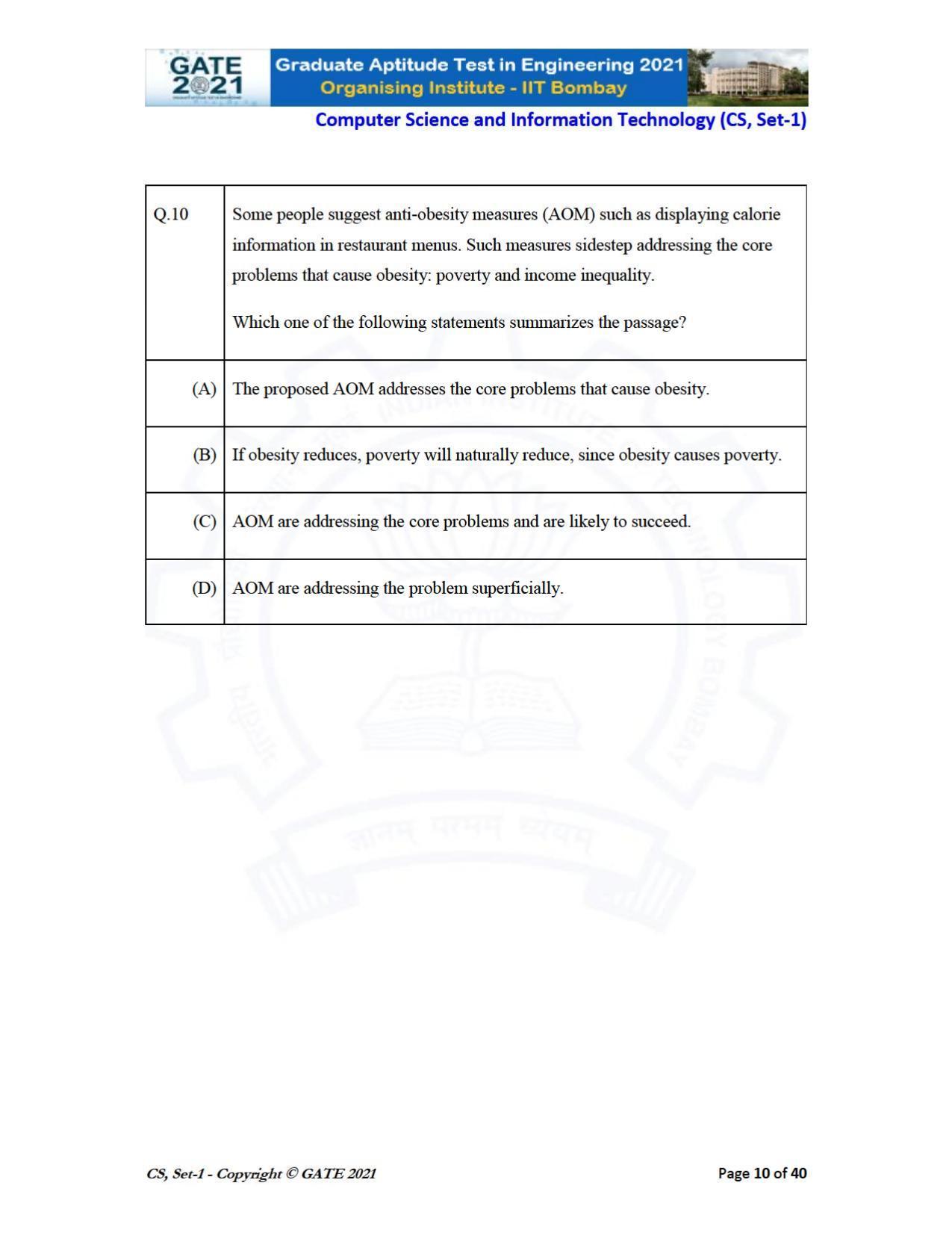 GATE 2021 Computer Science & Information Technology (CS) Question Paper - Page 11