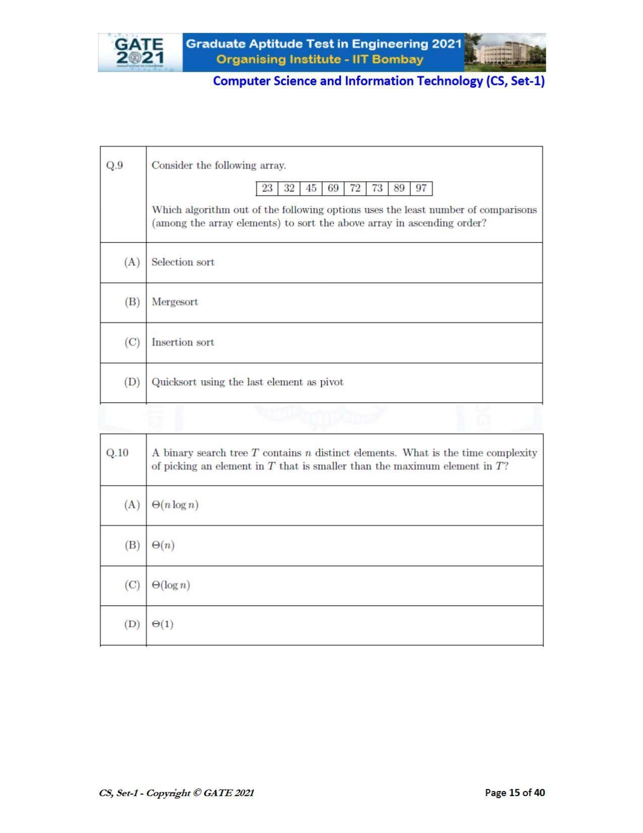 GATE 2021 Computer Science & Information Technology (CS) Question Paper - Page 16