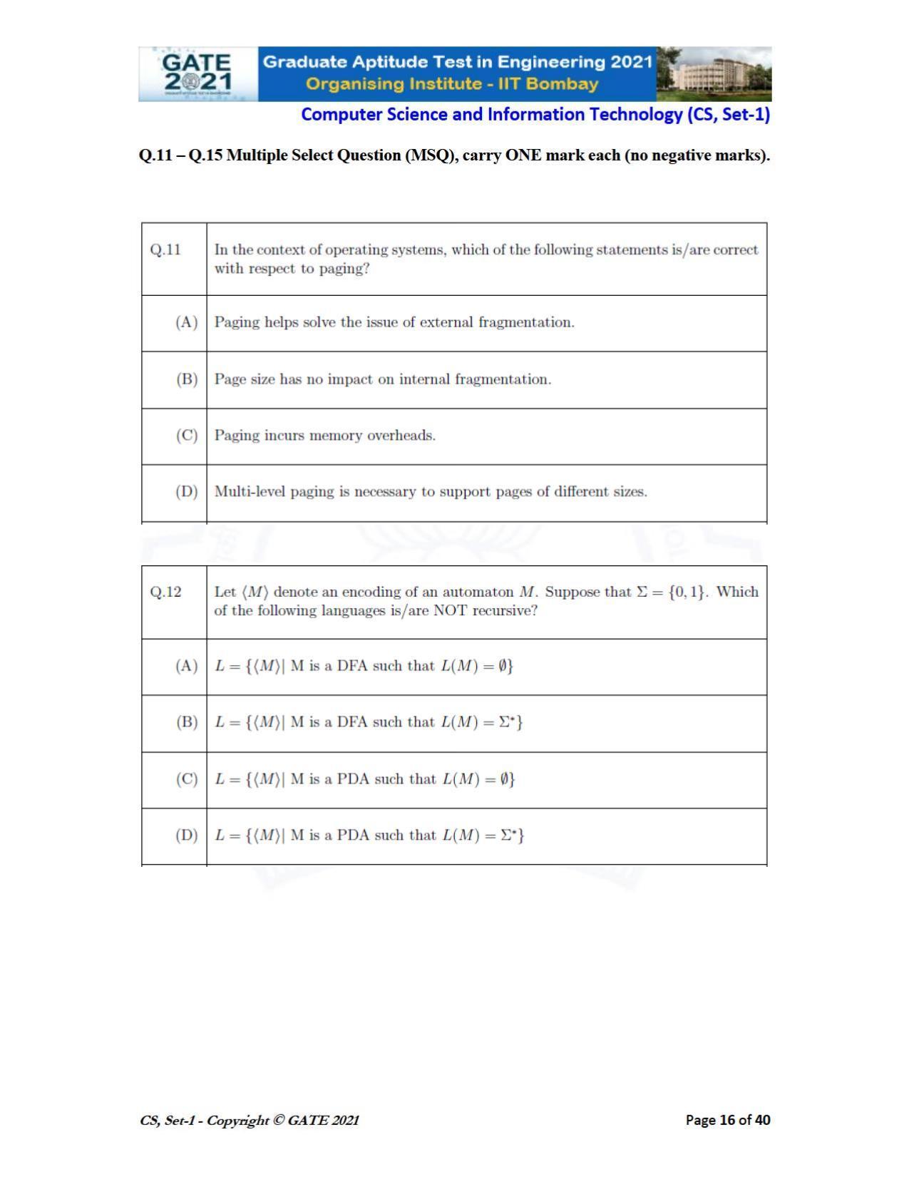 GATE 2021 Computer Science & Information Technology (CS) Question Paper - Page 17