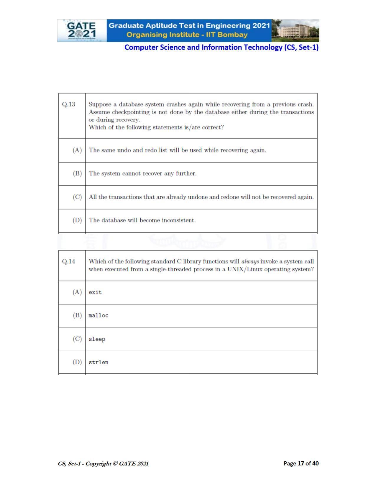GATE 2021 Computer Science & Information Technology (CS) Question Paper - Page 18