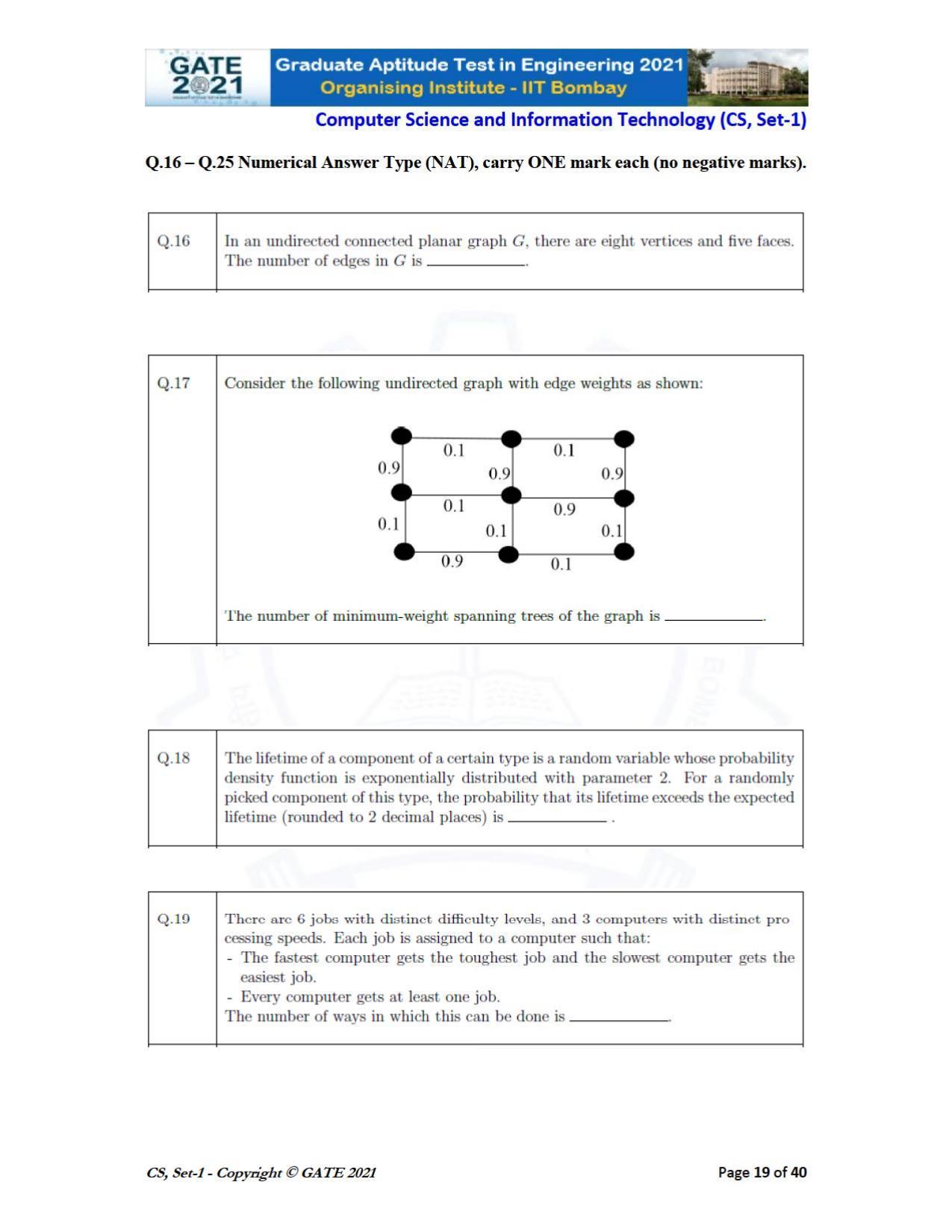 GATE 2021 Computer Science & Information Technology (CS) Question Paper - Page 20