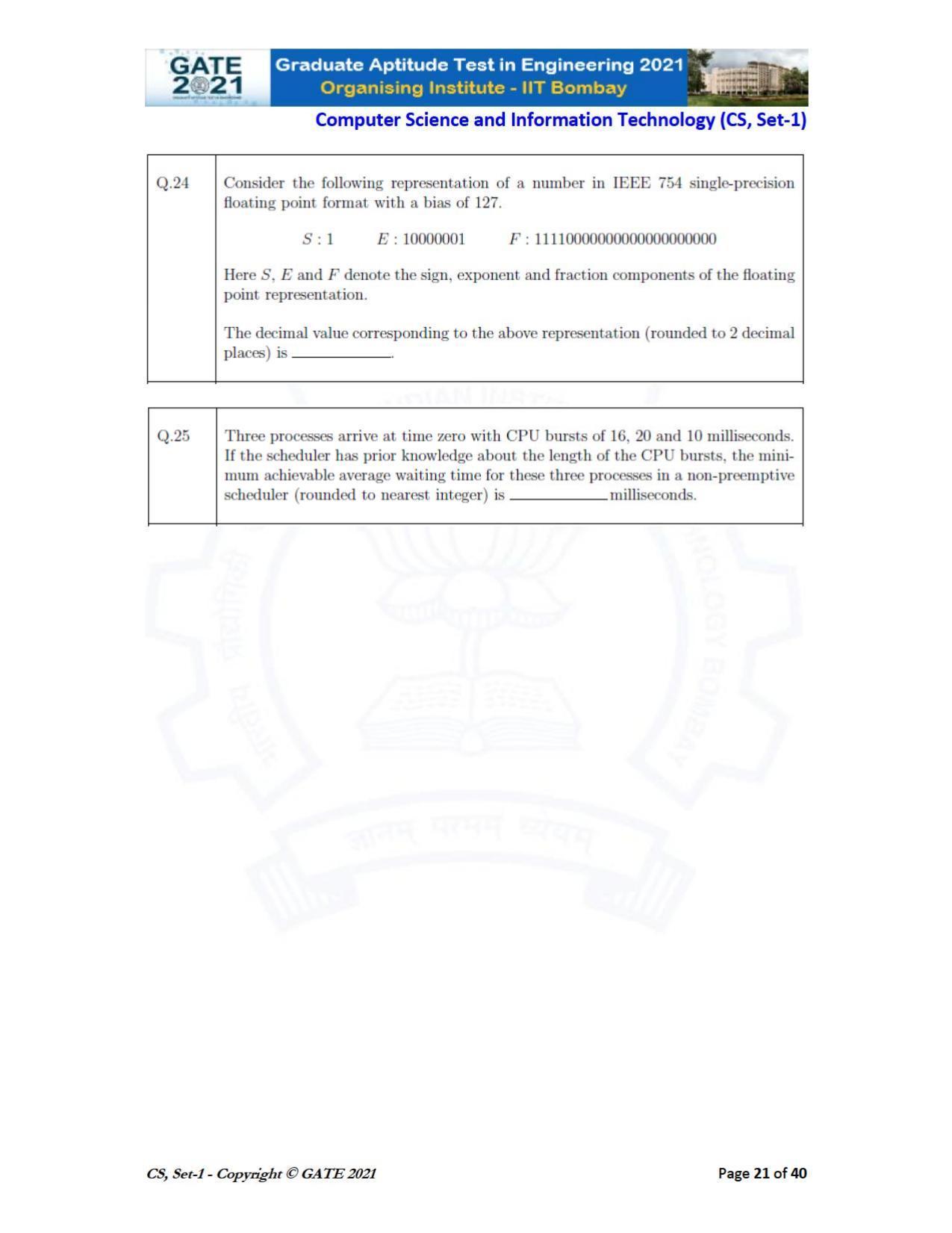 GATE 2021 Computer Science & Information Technology (CS) Question Paper - Page 22