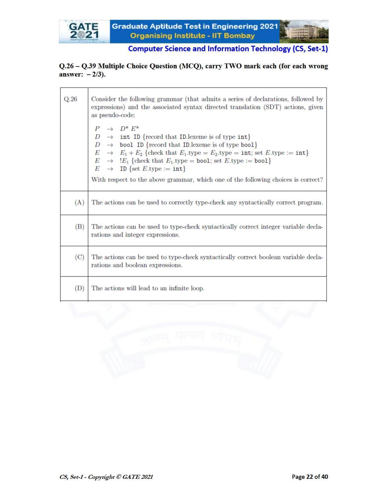GATE 2021 Computer Science & Information Technology (CS) Question Paper - Page 23