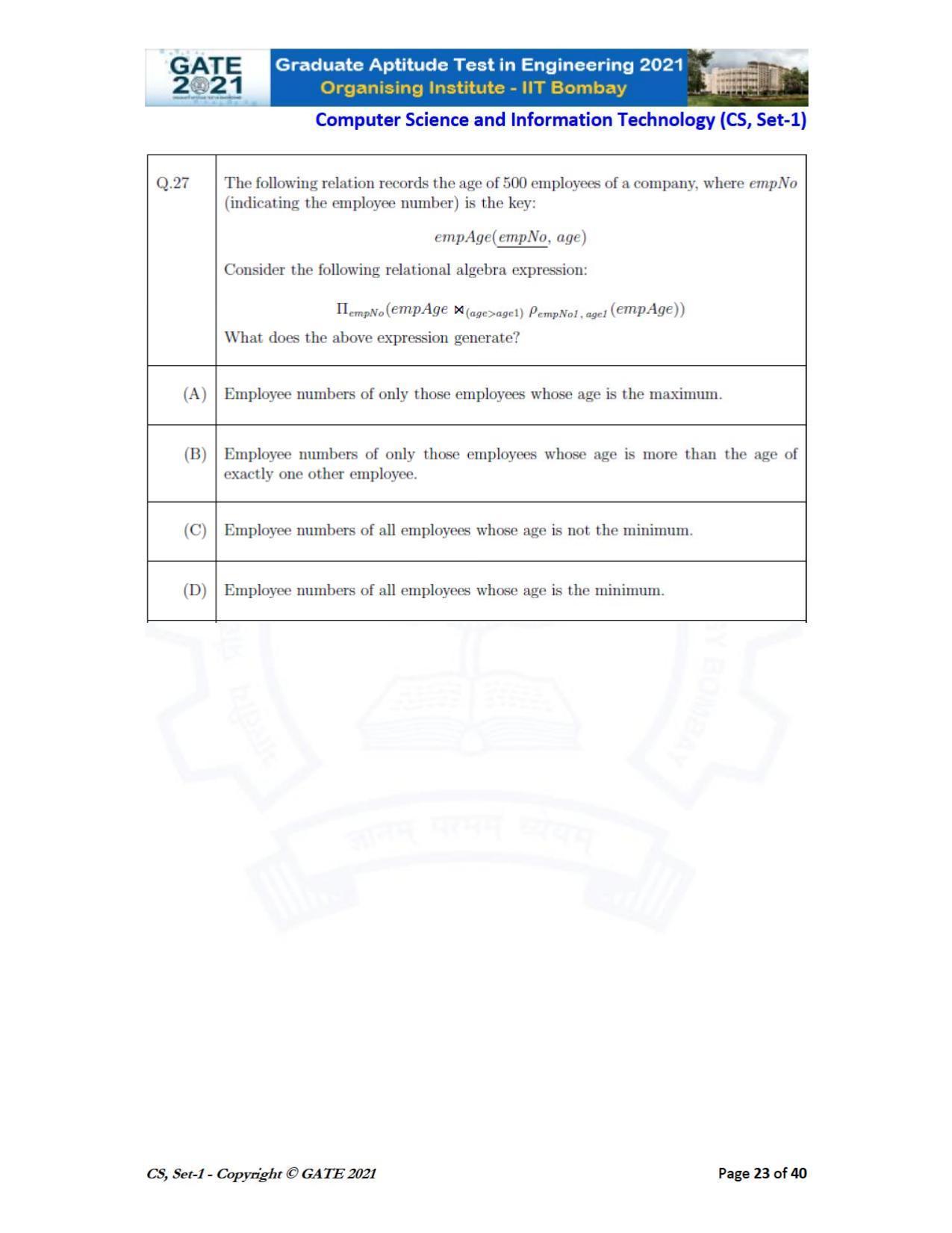 GATE 2021 Computer Science & Information Technology (CS) Question Paper - Page 24