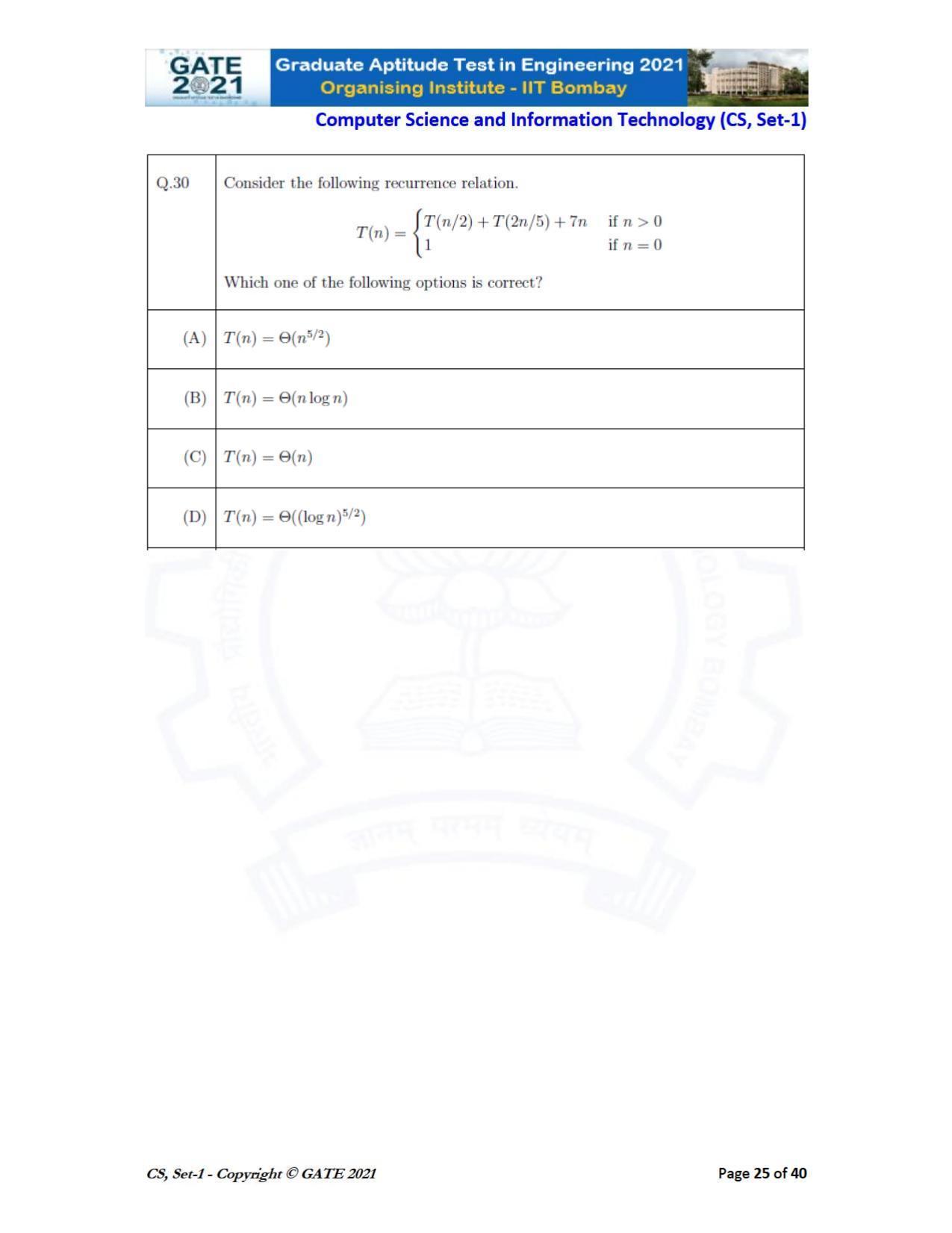 GATE 2021 Computer Science & Information Technology (CS) Question Paper - Page 26