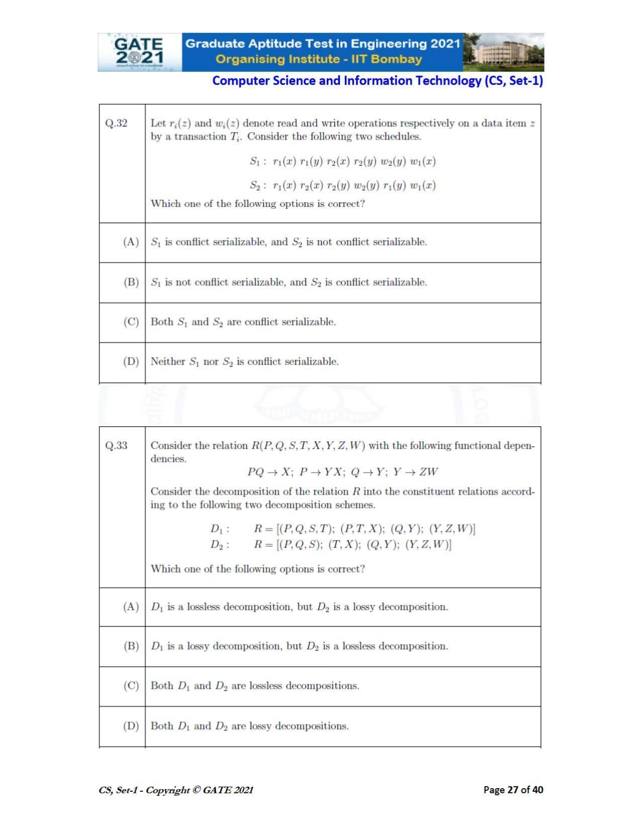 GATE 2021 Computer Science & Information Technology (CS) Question Paper - Page 28