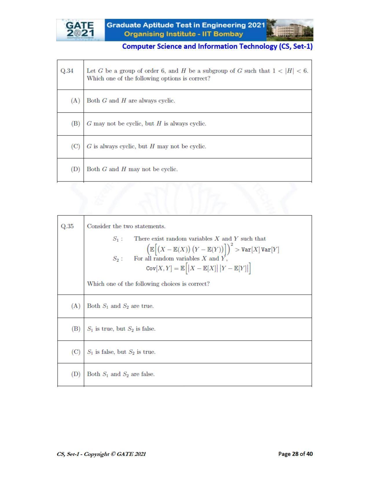 GATE 2021 Computer Science & Information Technology (CS) Question Paper - Page 29